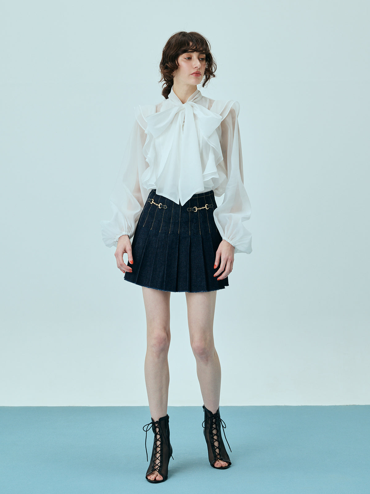 ビットプリーツデニムスカート