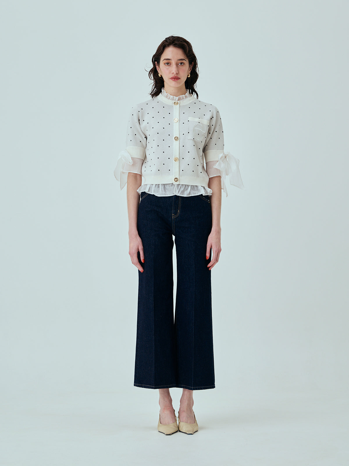 DOT Attachedcollarハーフスリーブカーディガン