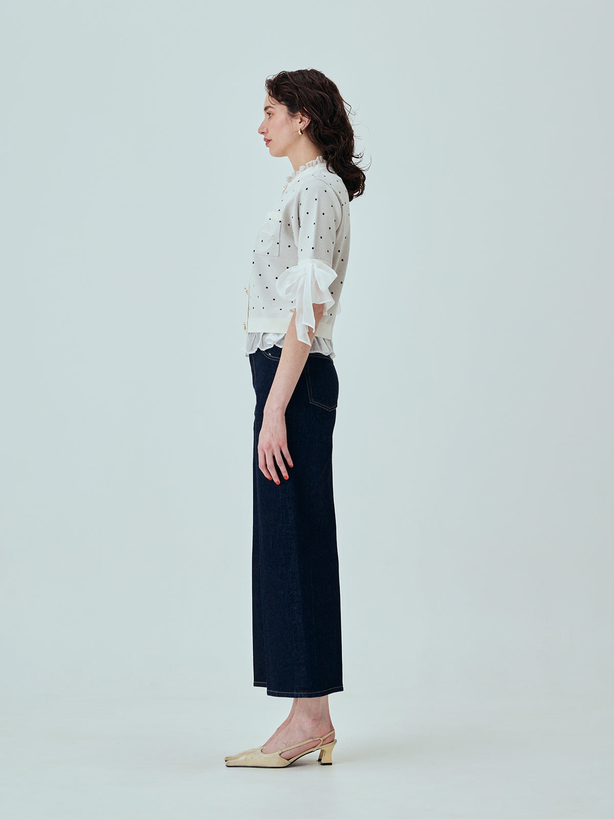 DOT Attachedcollarハーフスリーブカーディガン