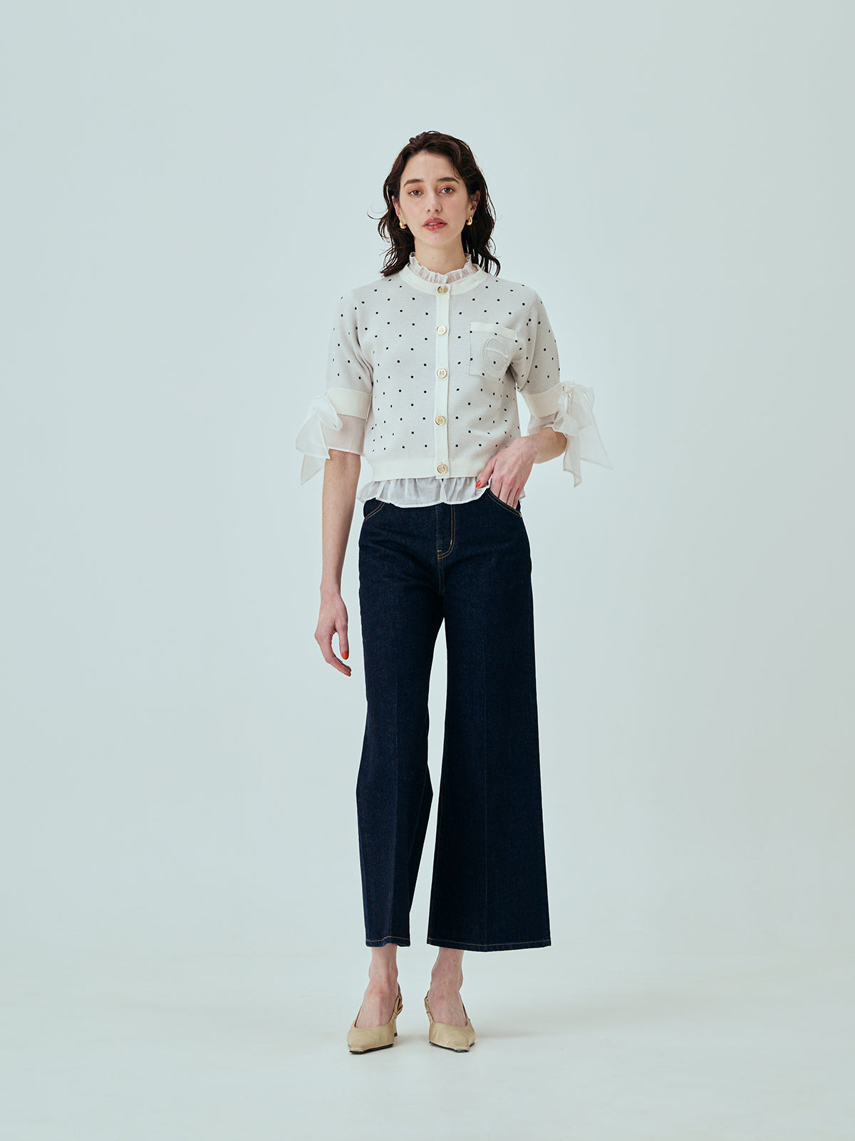 DOT Attachedcollarハーフスリーブカーディガン DOT Attachedcollarハーフスリーブカーディガン
