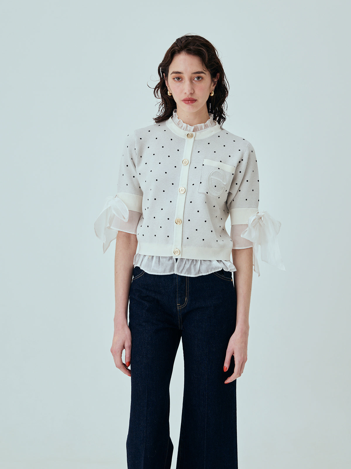 DOT Attachedcollarハーフスリーブカーディガン white 26SS ver.】DOT Attachedcollarハーフスリーブカーディガン