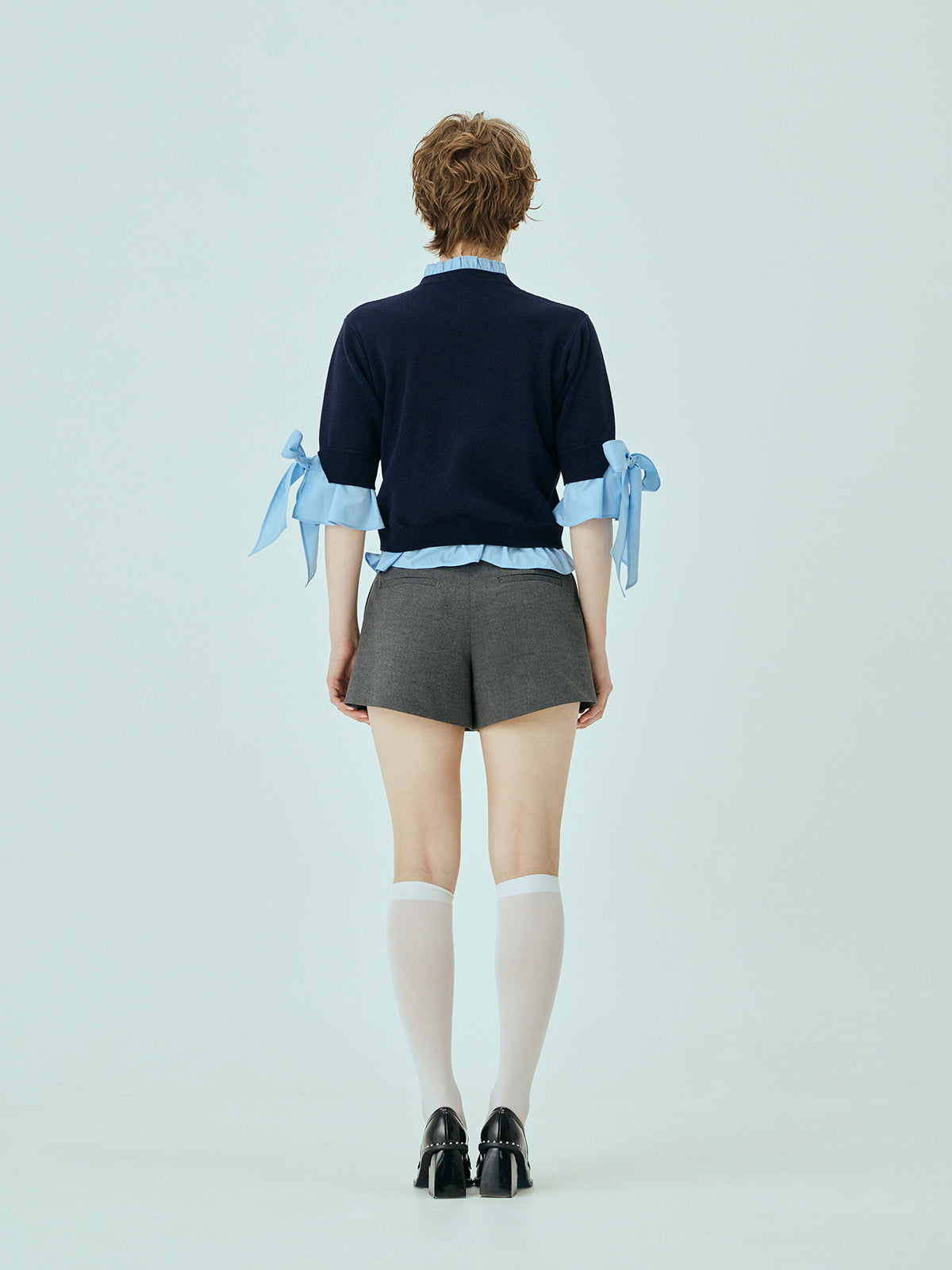 Attachedcollarハーフスリーブカーディガン