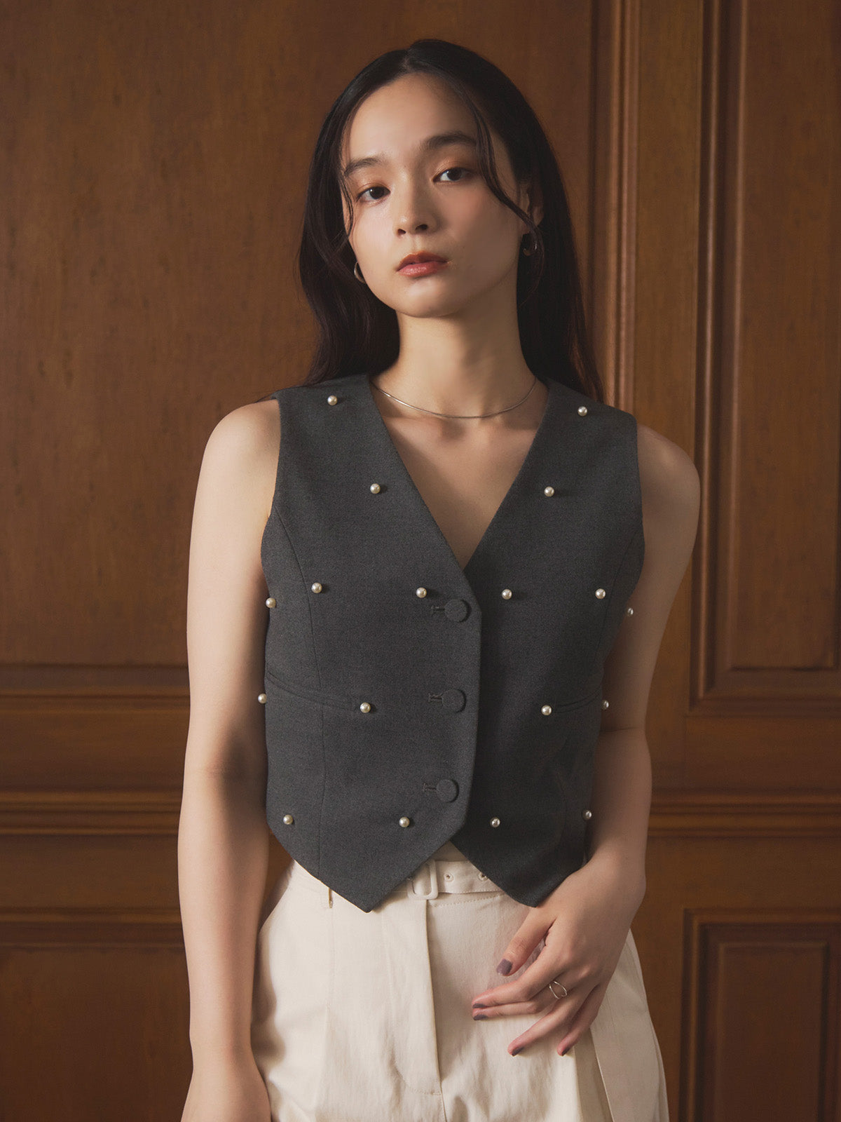 MODEL:163cm／COLOR:GREY／SIZE:F