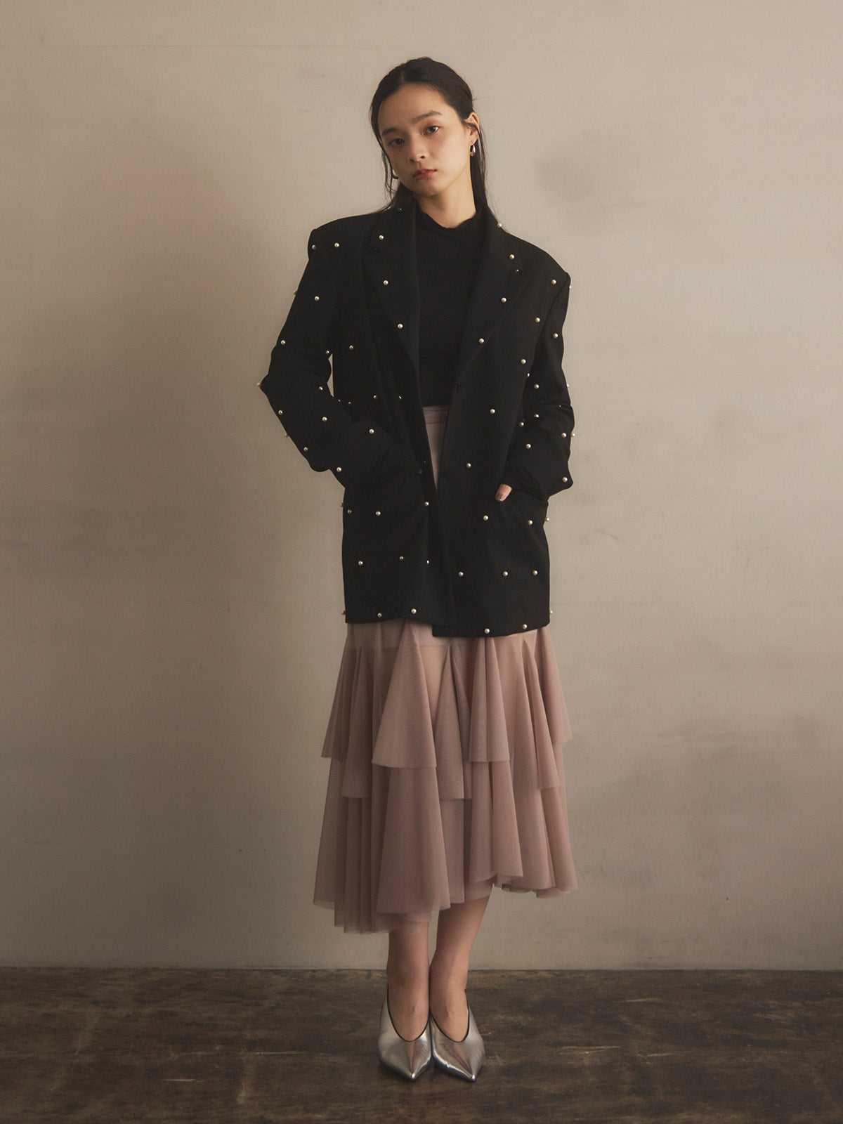 チュールティアードスカート