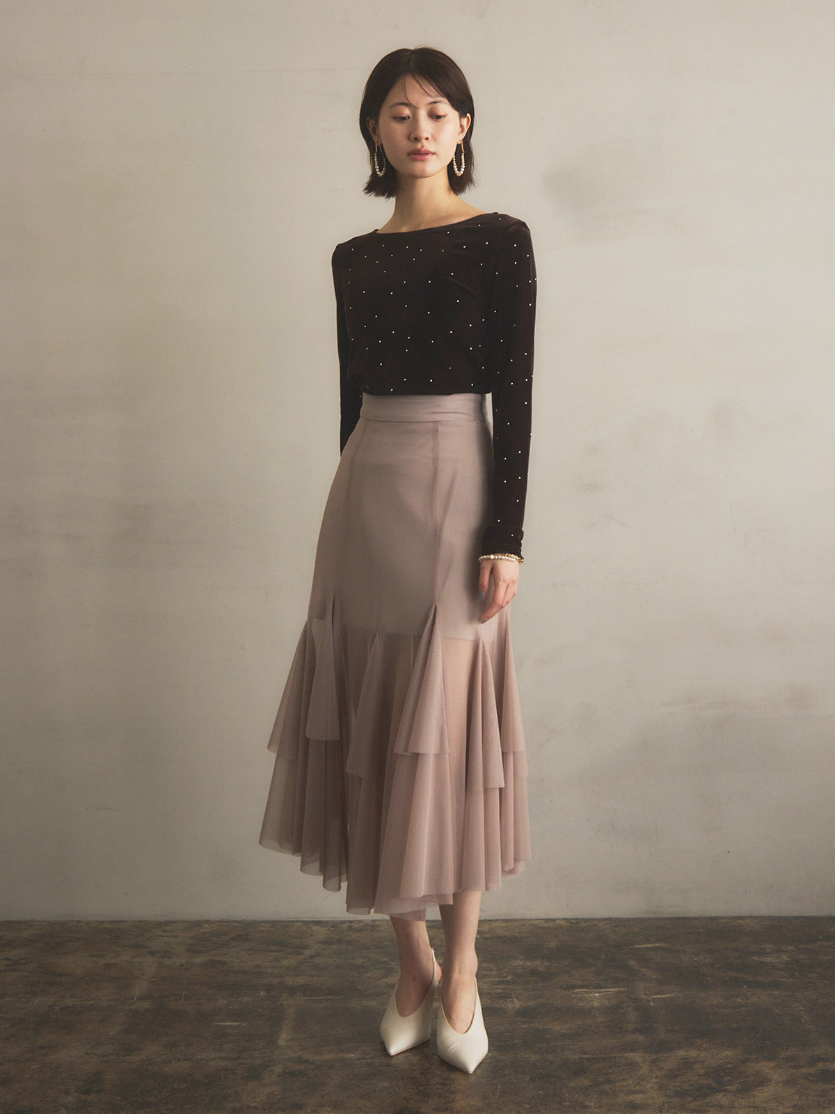 チュールティアードスカート