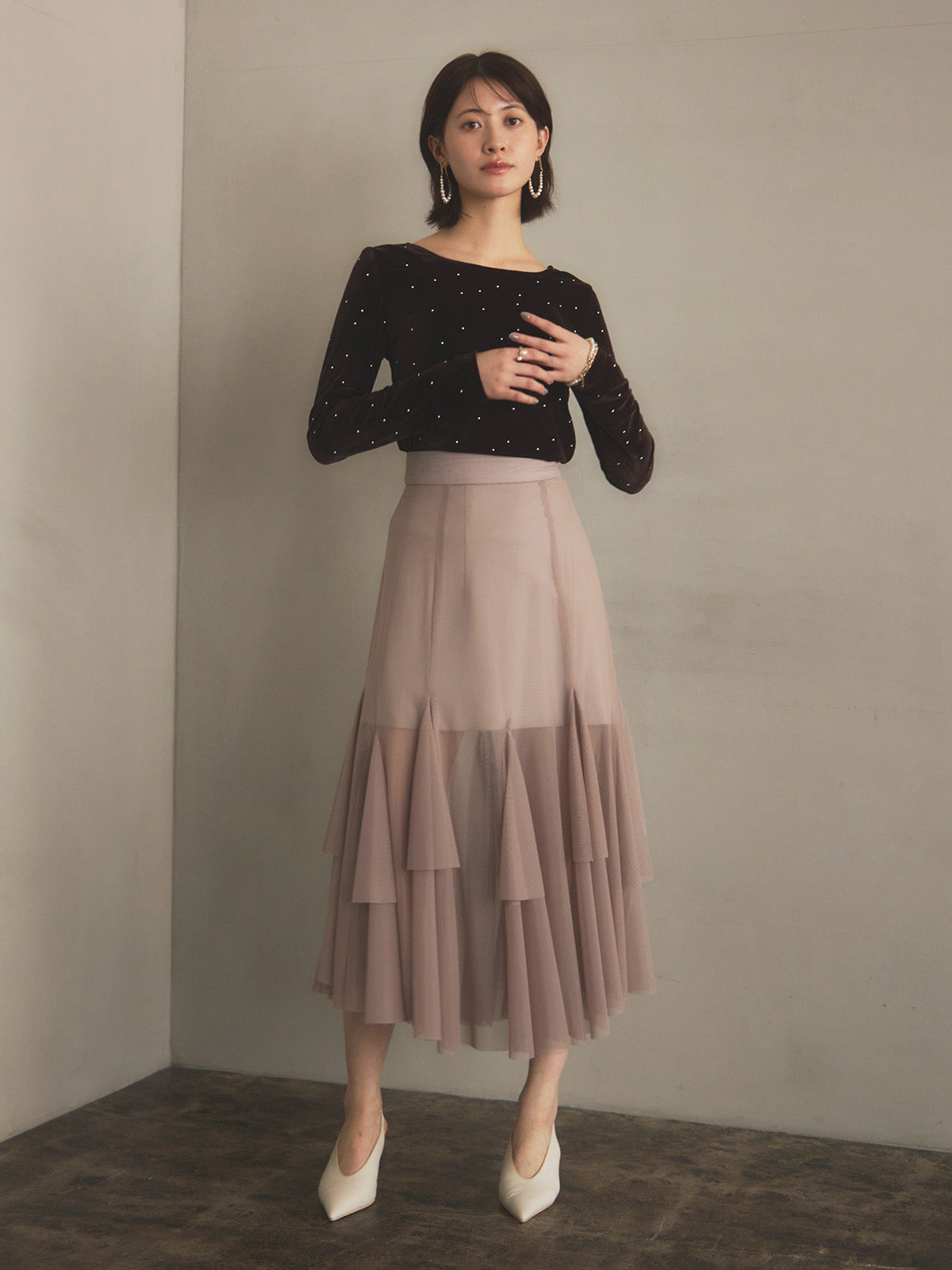 チュールティアードスカート