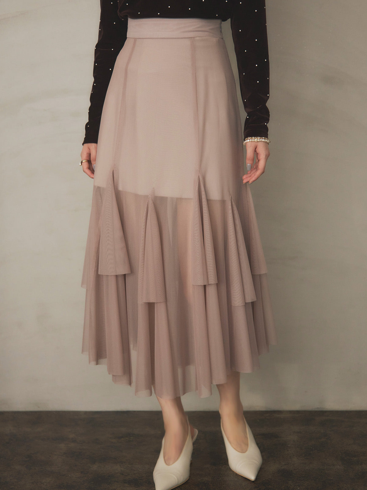 チュールティアードスカート