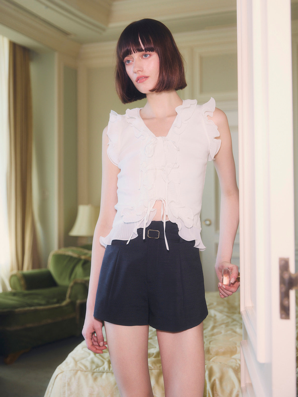 Eimy Istoire ブラック FRILL PLEATS TANK TOP FRILL PLEATS TANK TOP