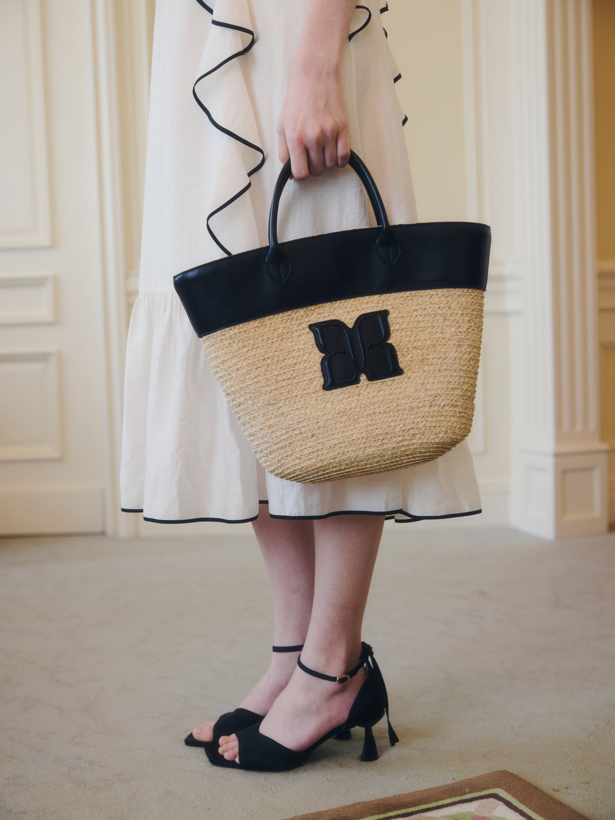 PAPILLON RIBBON STRAW BAG