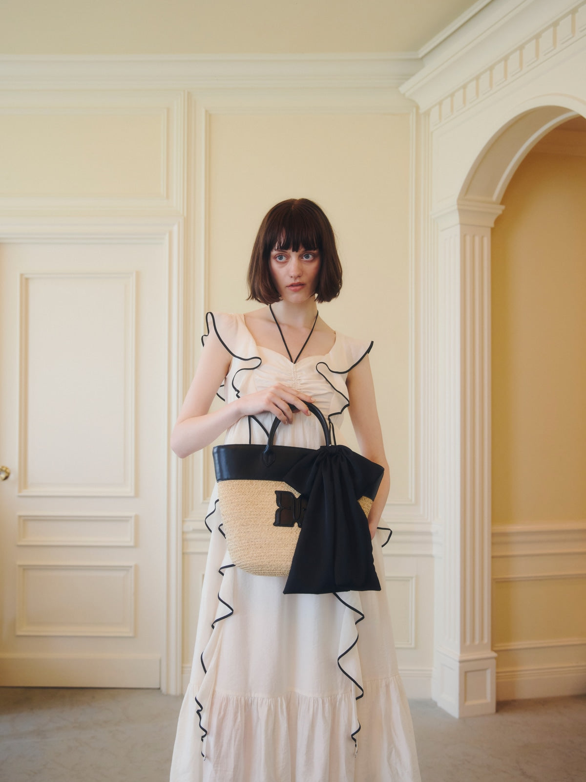 PAPILLON RIBBON STRAW BAG