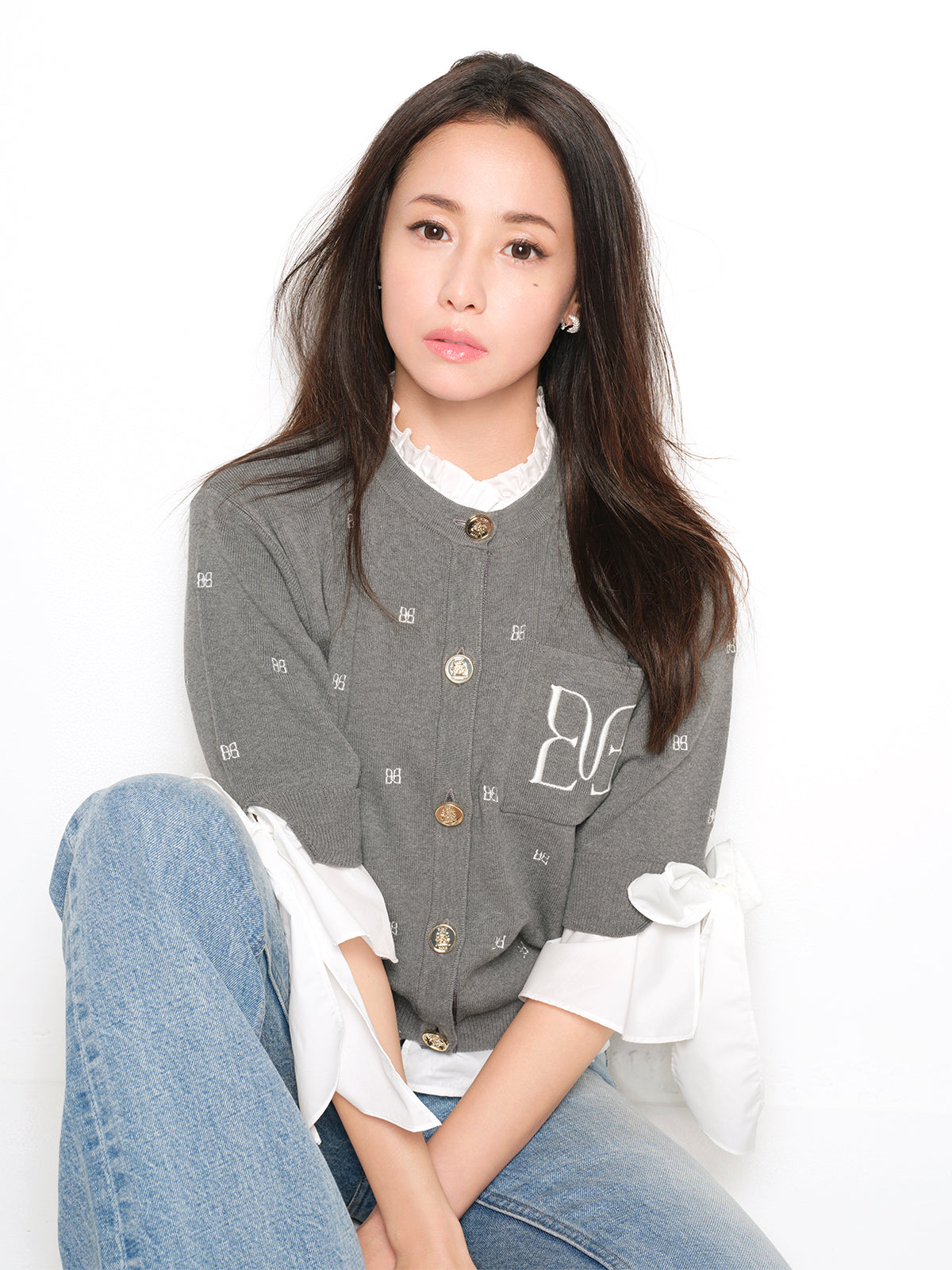 トップス eimy istoire PAPILLON Attached Cardigan 26SS ver.】PAPILLON EMBROIDERY ATTACHED CARDIGAN
