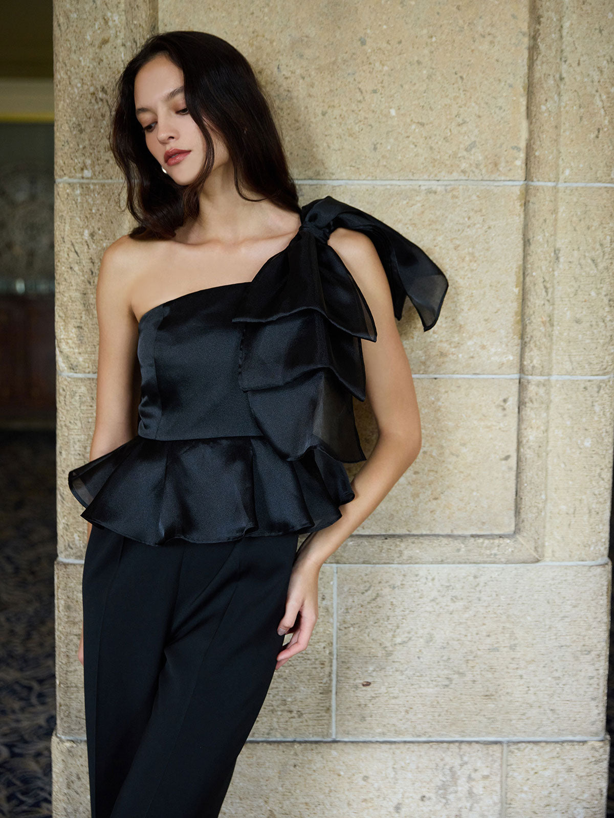 ビッグリボンペプラムオールインワン