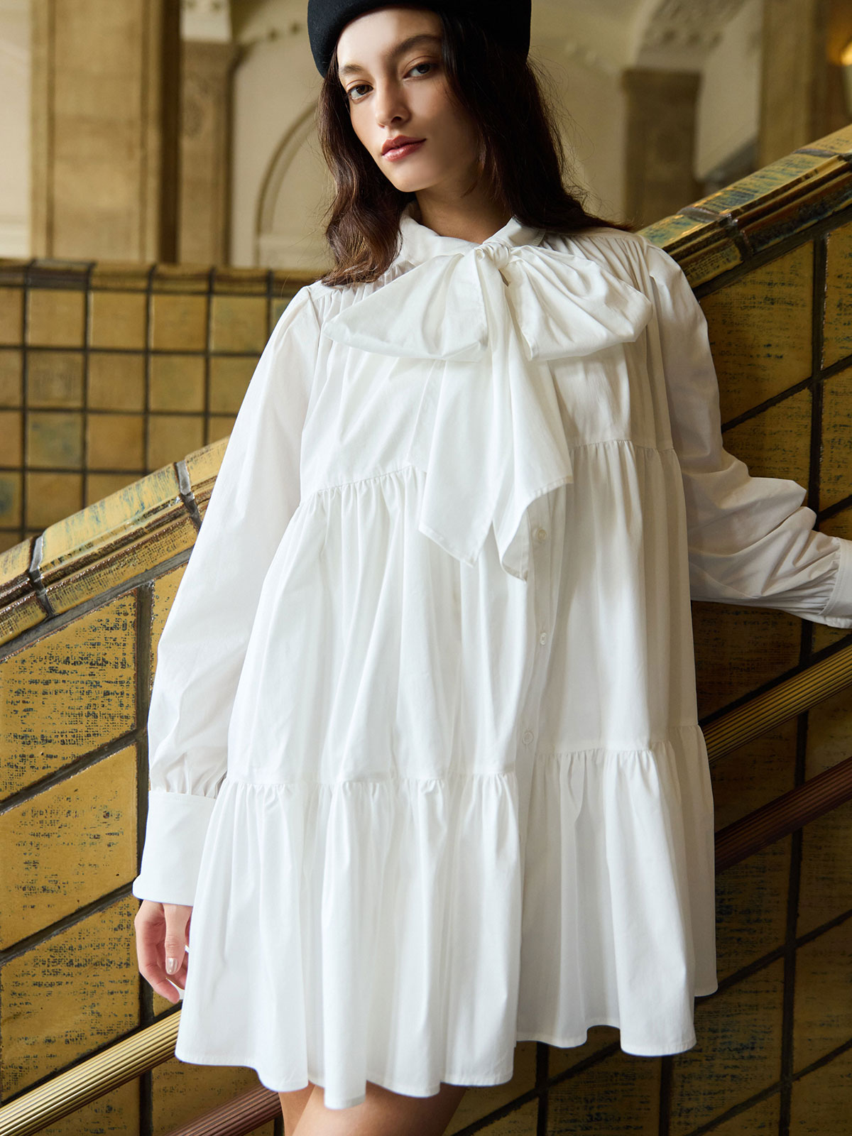 ボリュームティアードミニワンピース