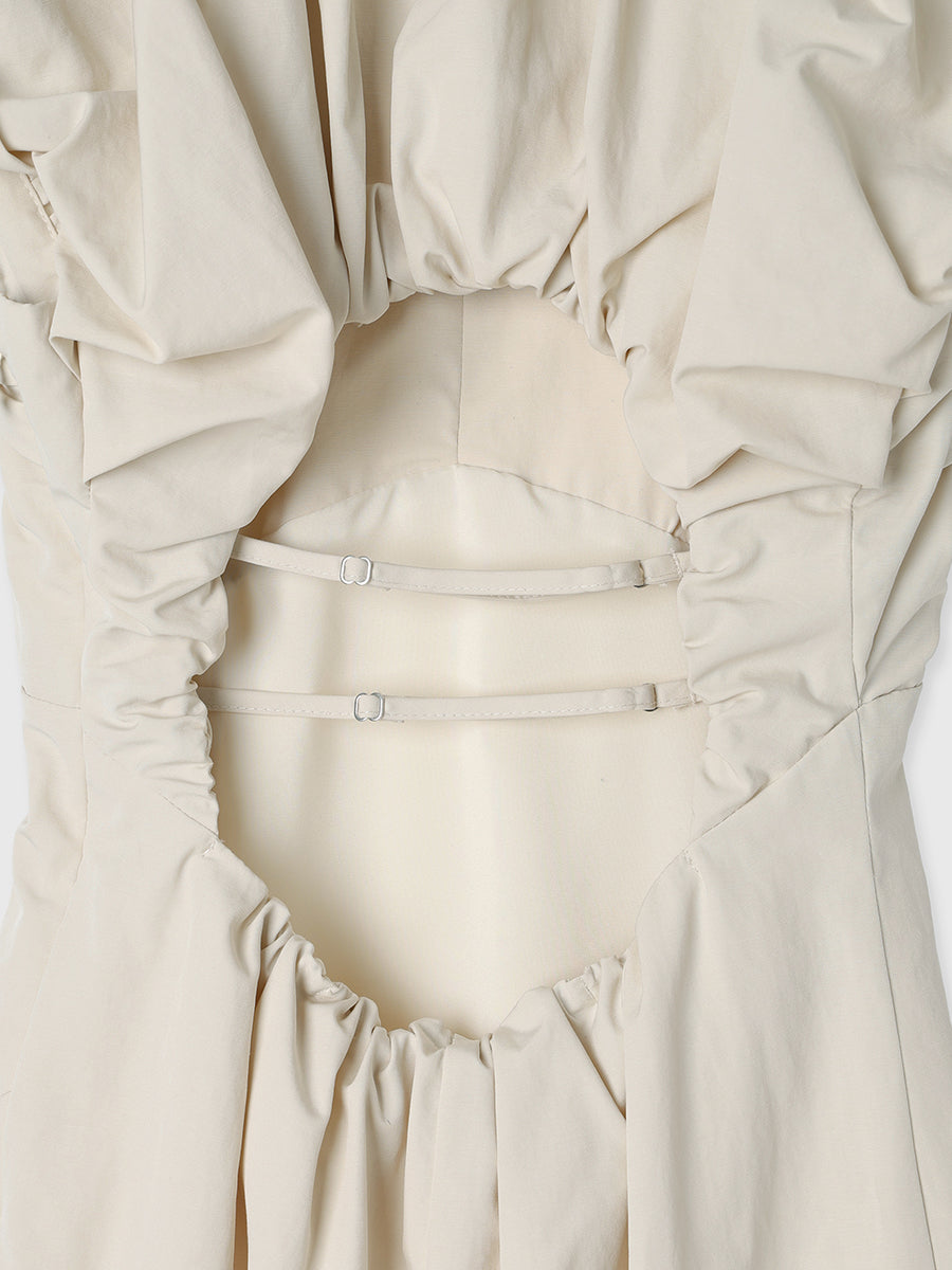 ショルダーデザインバックオープンワンピース