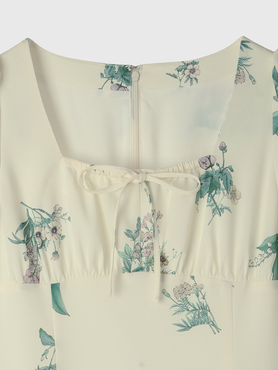 ボタニカルフラワーハーフスリーブワンピース