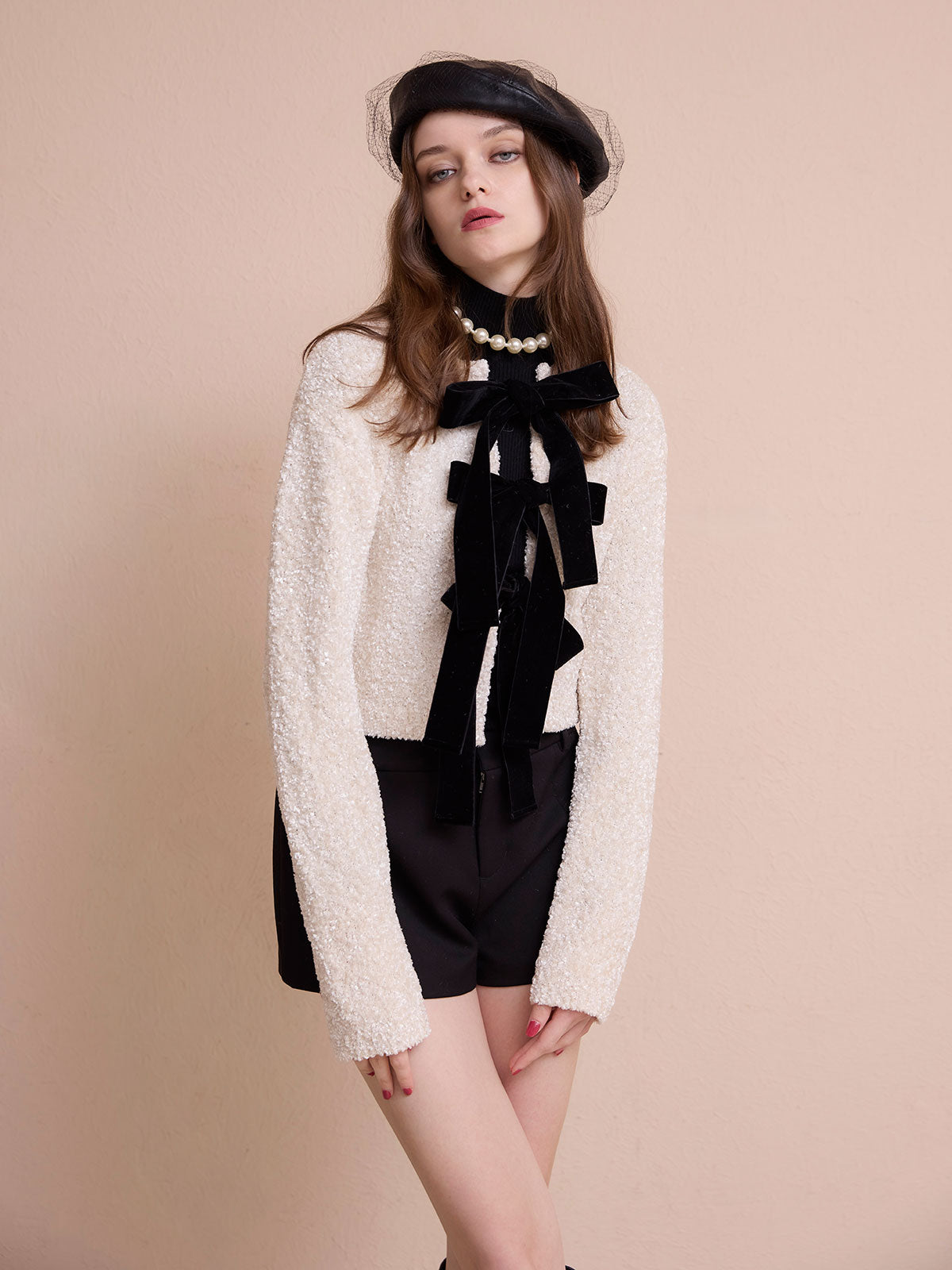 フロントリボンニットトップス