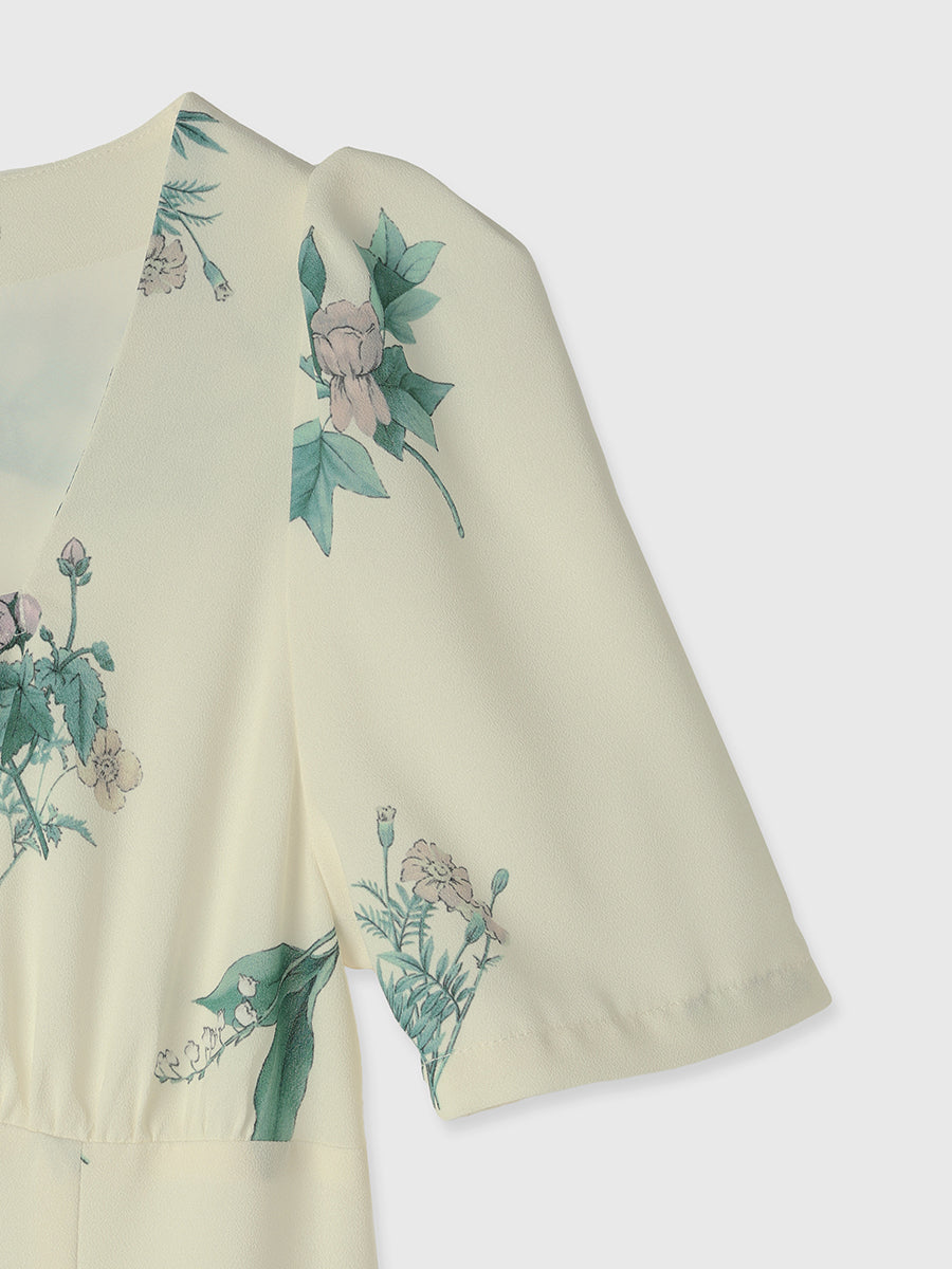 ボタニカルフラワーハーフスリーブワンピース