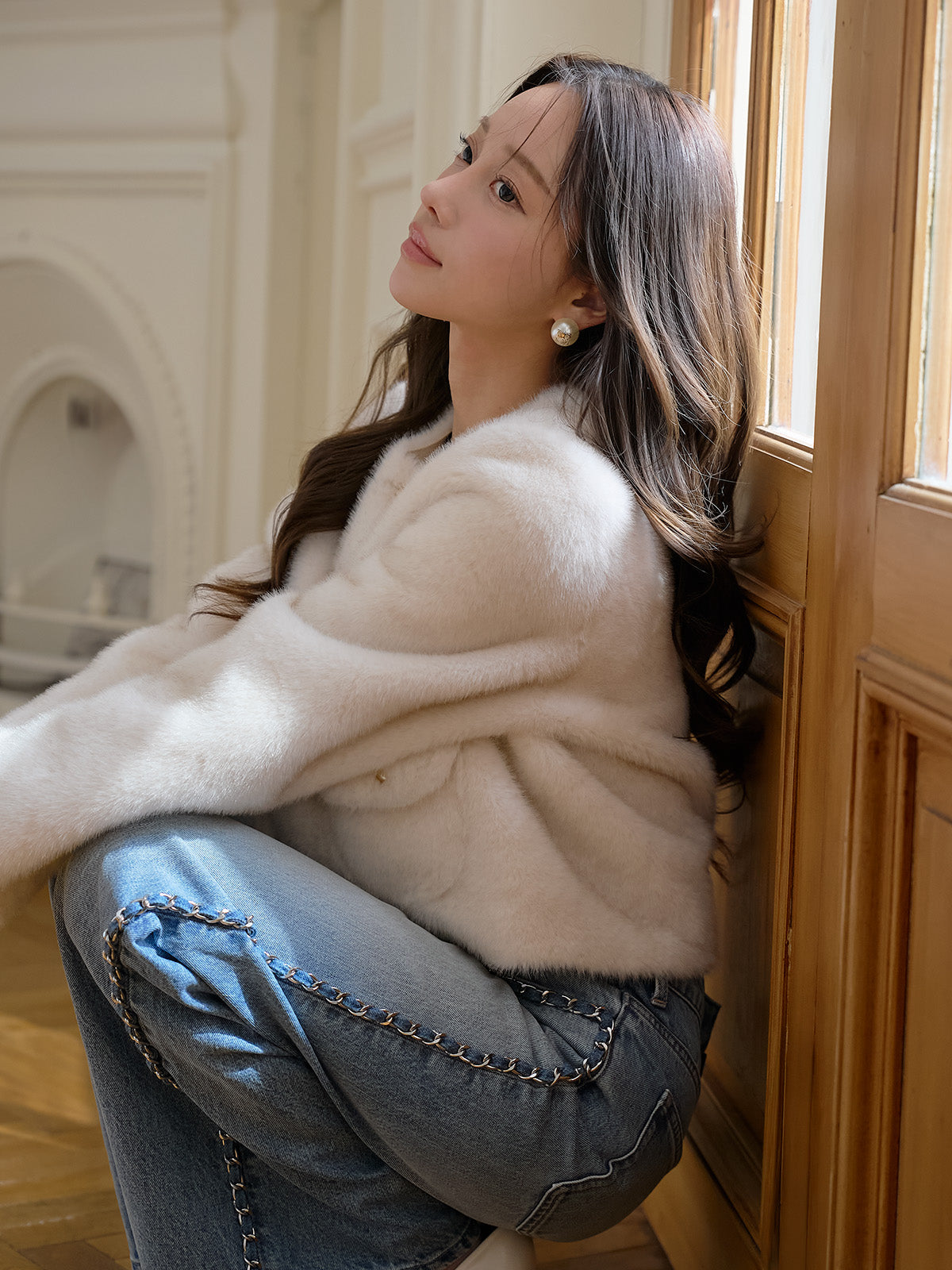 ゴールドボタンフェイクファージャケット