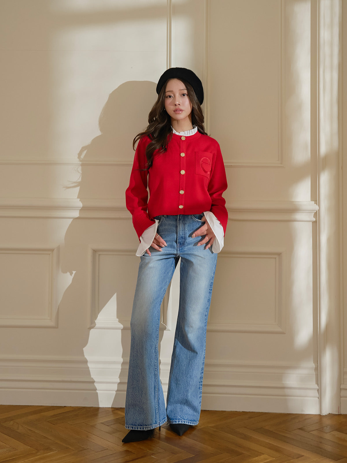 スリムフレアデニムパンツ