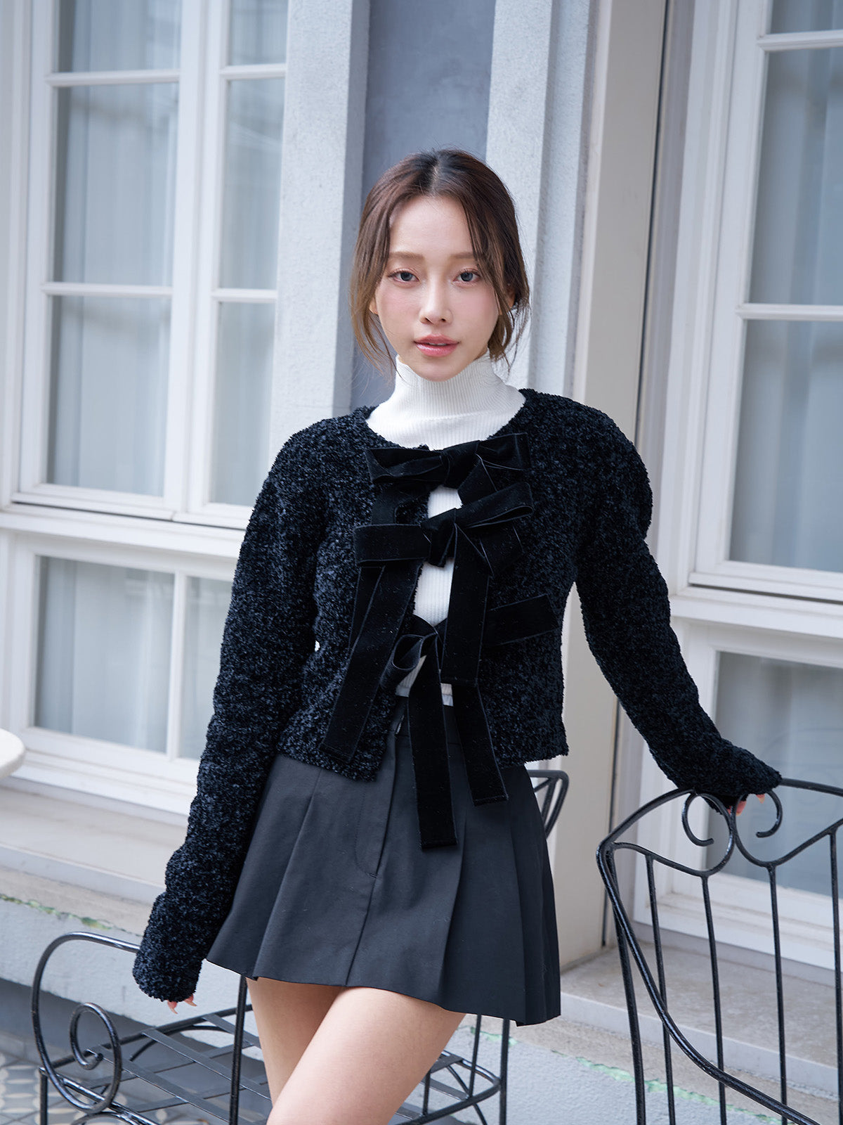 フロントリボンニットトップス