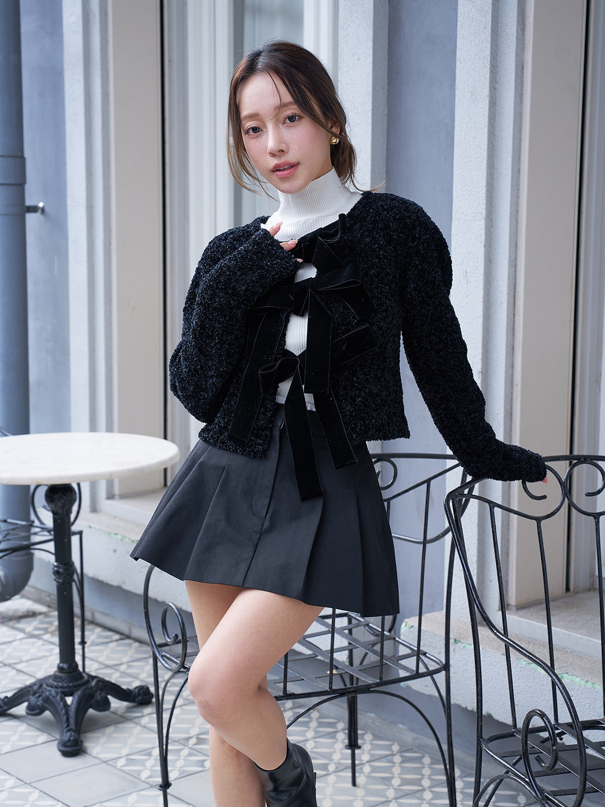 ボトルネックリブニットトップス