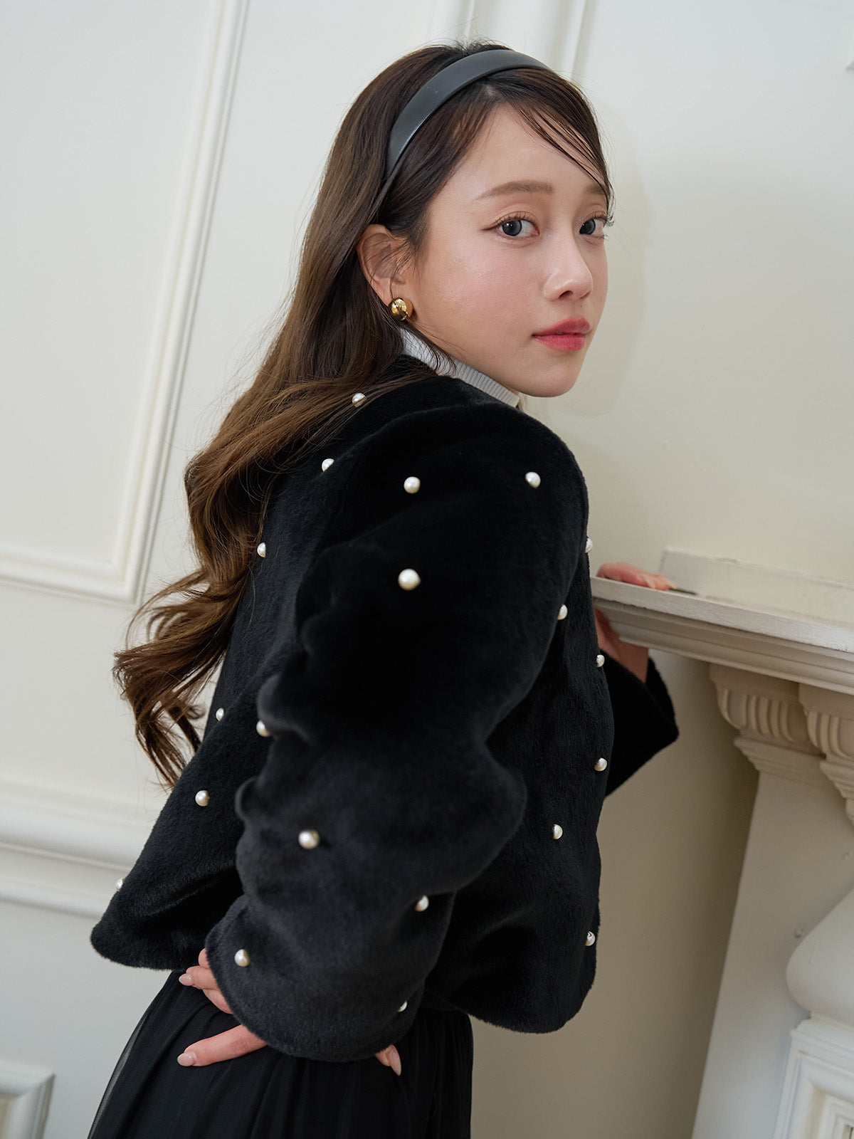 スカラカラーパールスタッズファージャケット