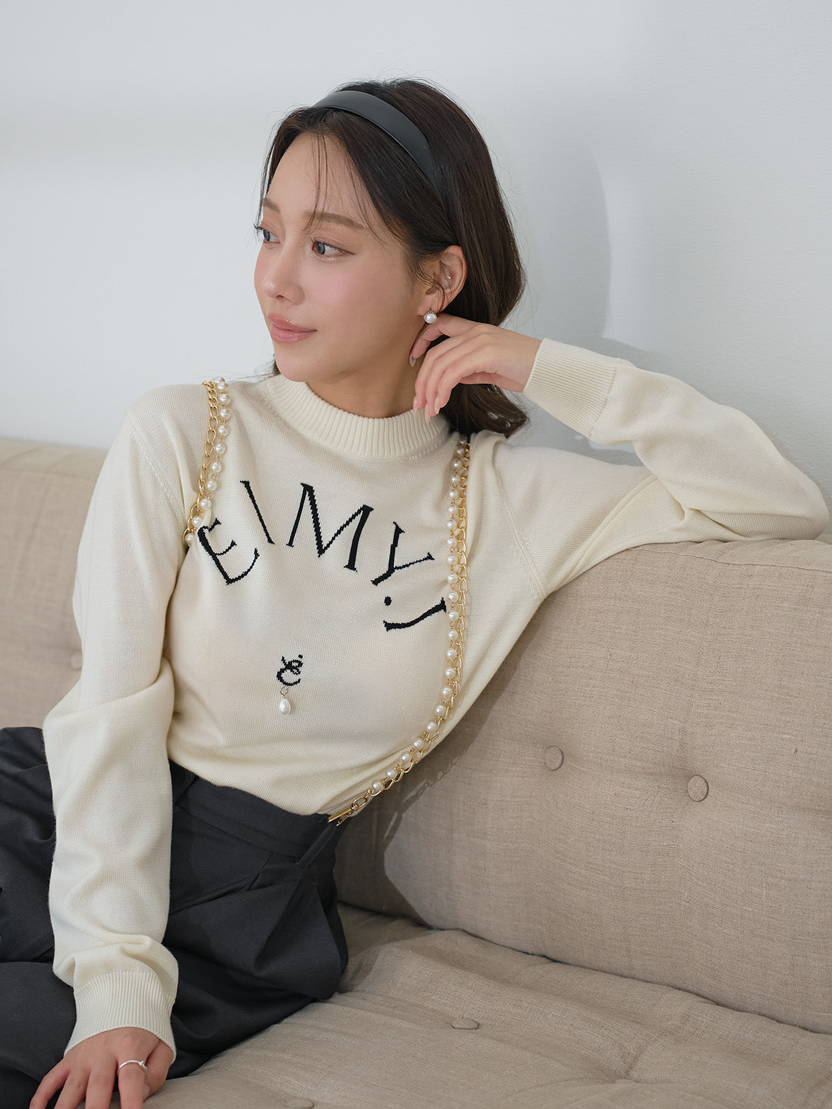 eimy istoire 「新品未着用」パールポイント ニット ベージュ EIMY ISTOIRE エイミーイストワール eimy istoire UNISEX EM monogram
