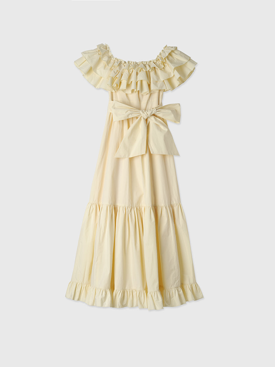 オフショルフリルマキシワンピース