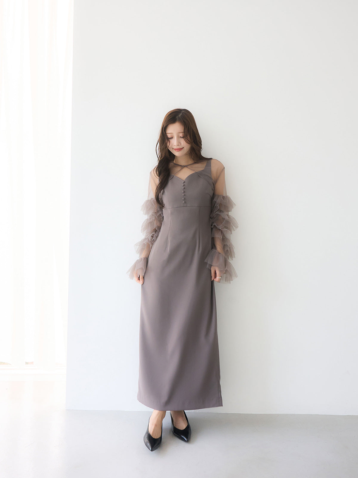 ラッフルスリーブチュールボレロSETキャミドレス