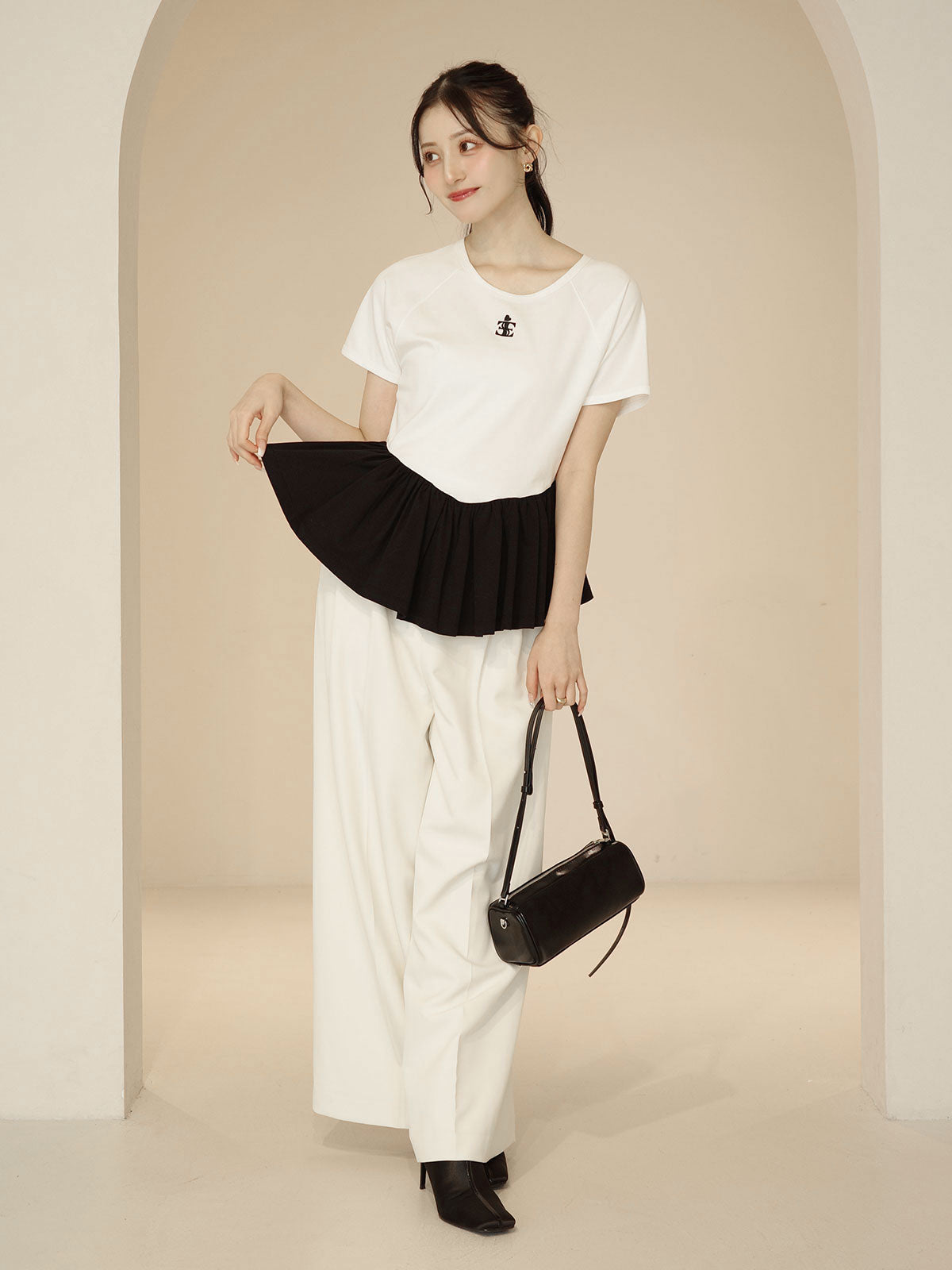 バリエプリントぺプラムTシャツ