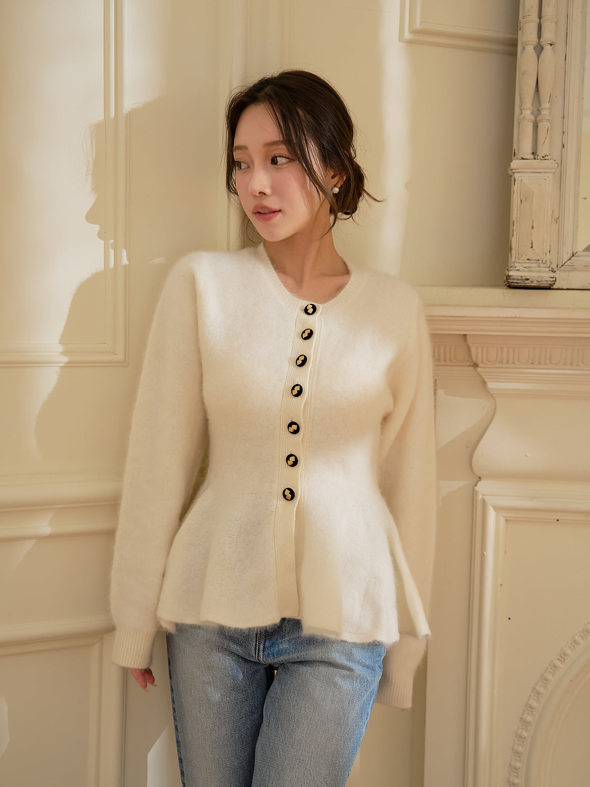 【未使用タグ付き】eimy istoire ウール起毛ペプラムニットカーディガン ウール起毛ペプラムニットカーディガン