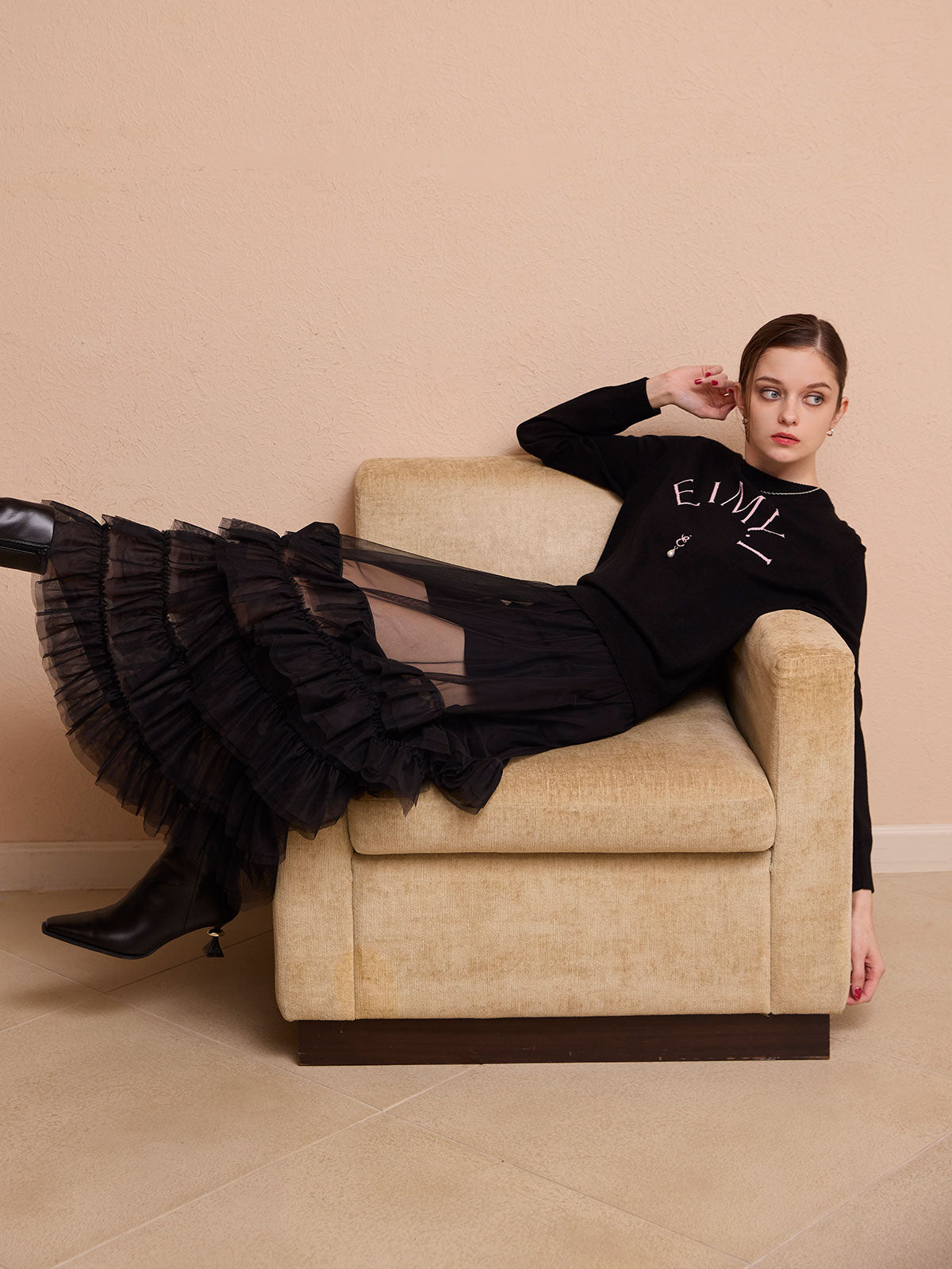 チュールティアードレイヤードスカート