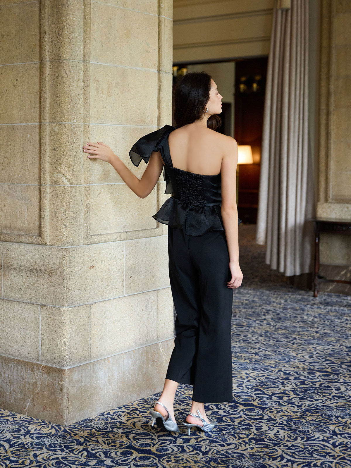 ビッグリボンペプラムオールインワン