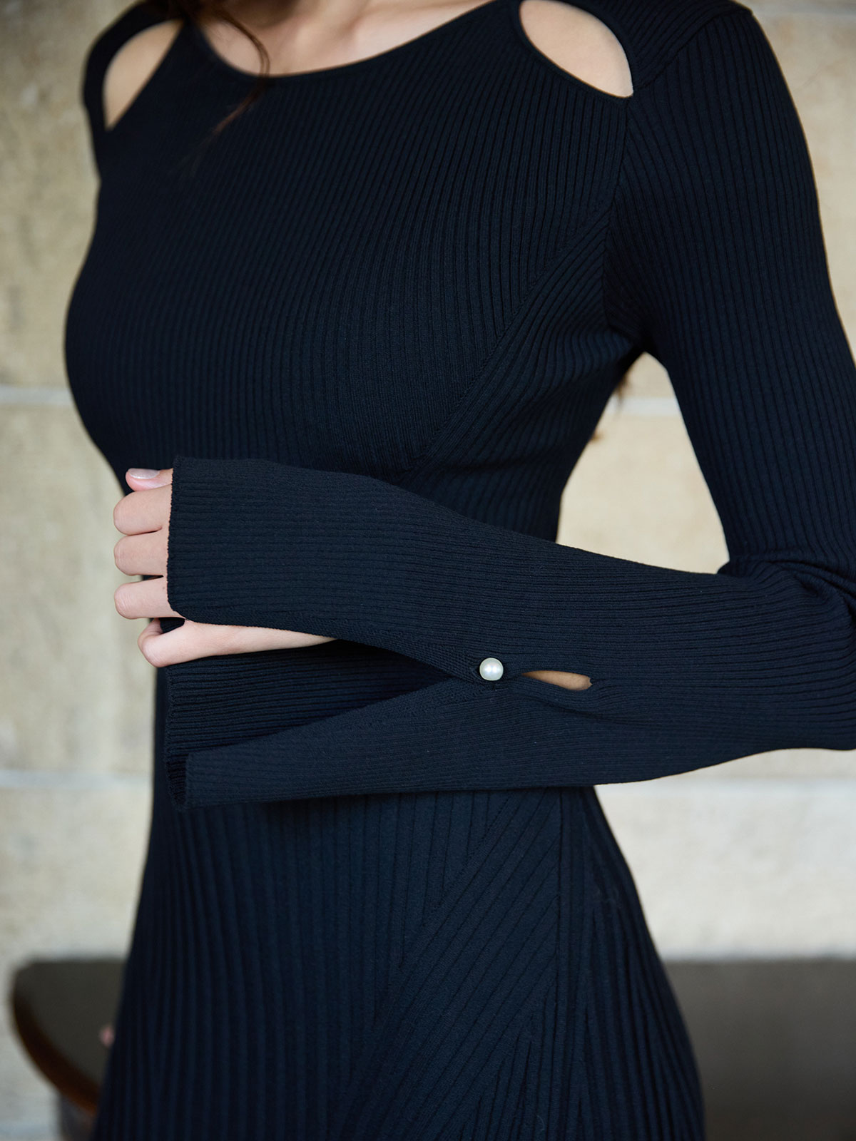 リブニットフレアワンピース