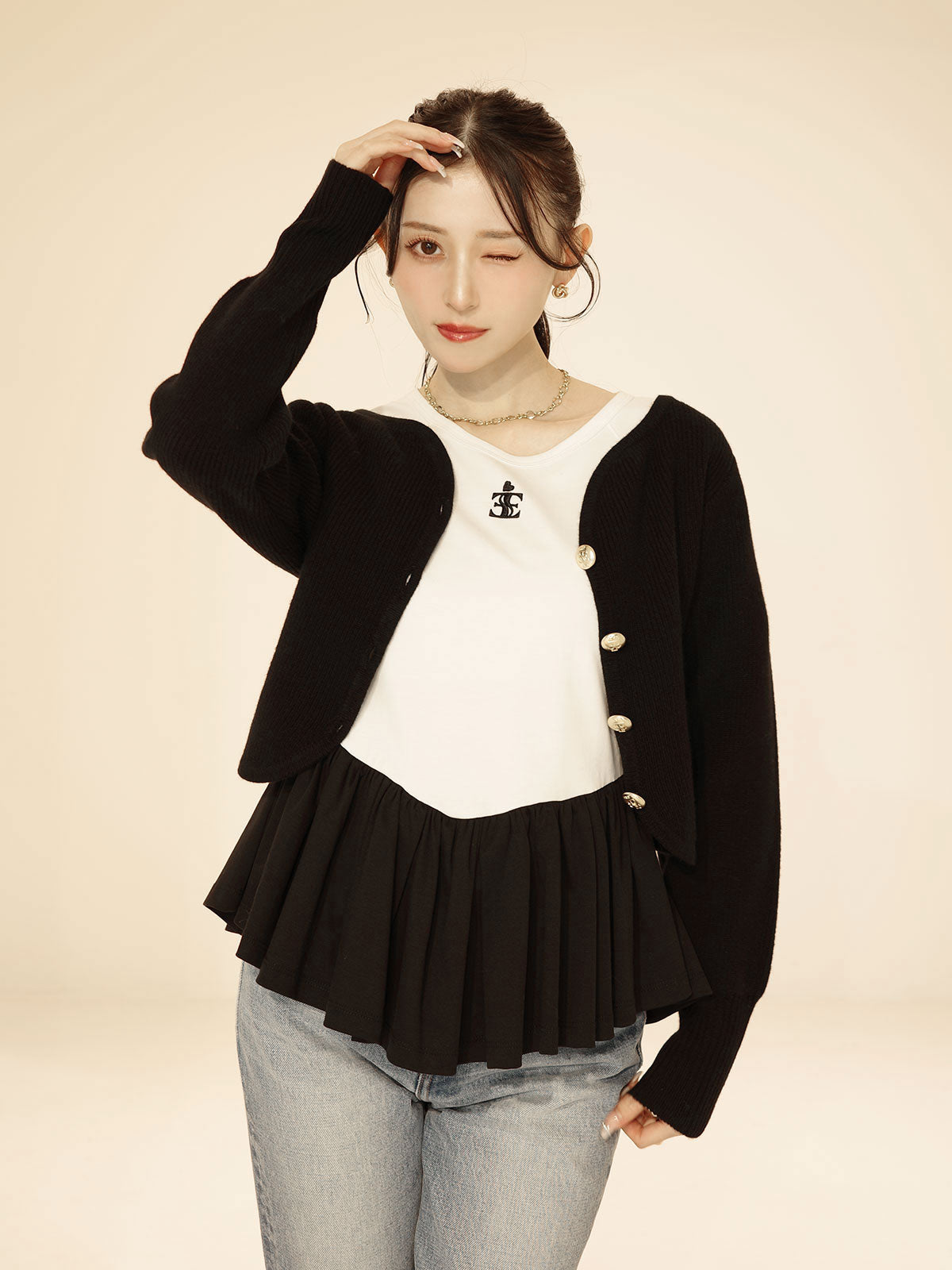 バリエプリントぺプラムTシャツ