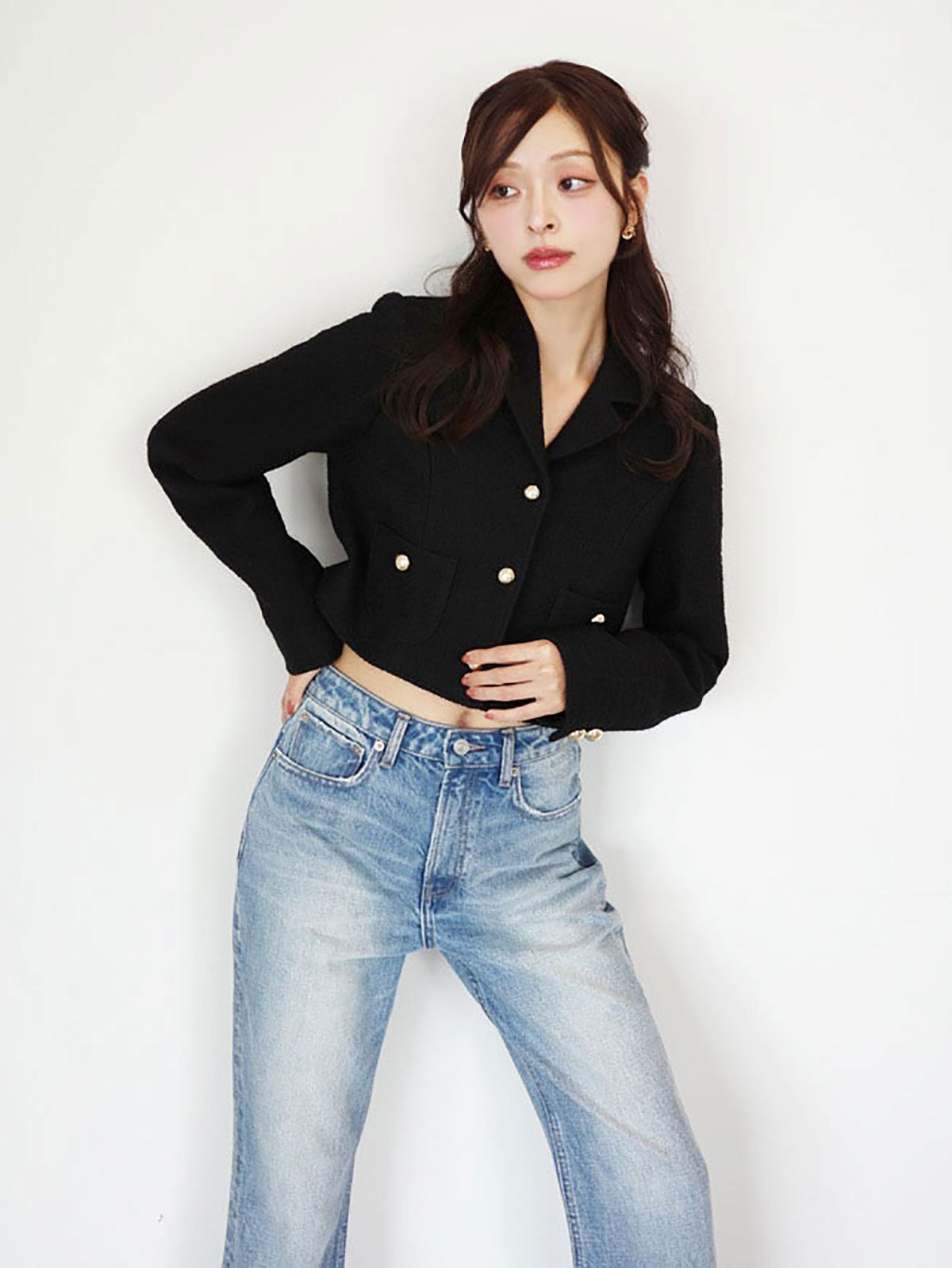 MODEL:170cm／COLOR:BLACK／SIZE:F