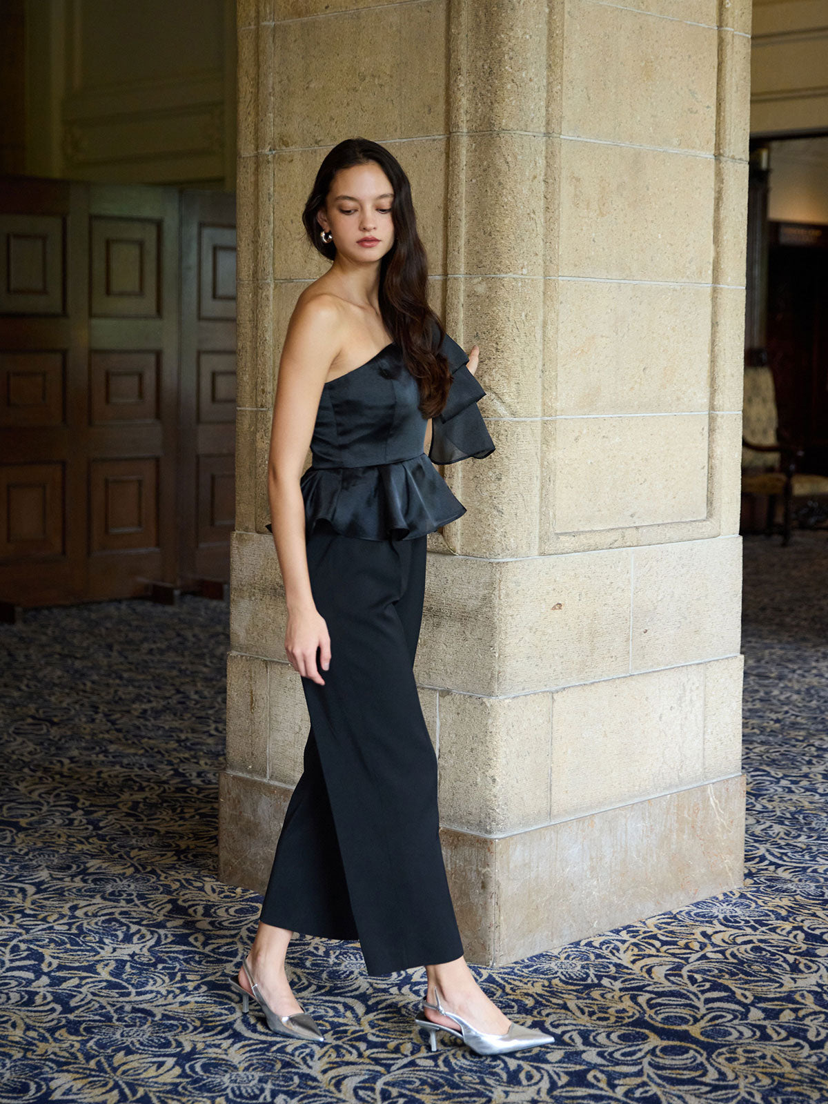 ビッグリボンペプラムオールインワン