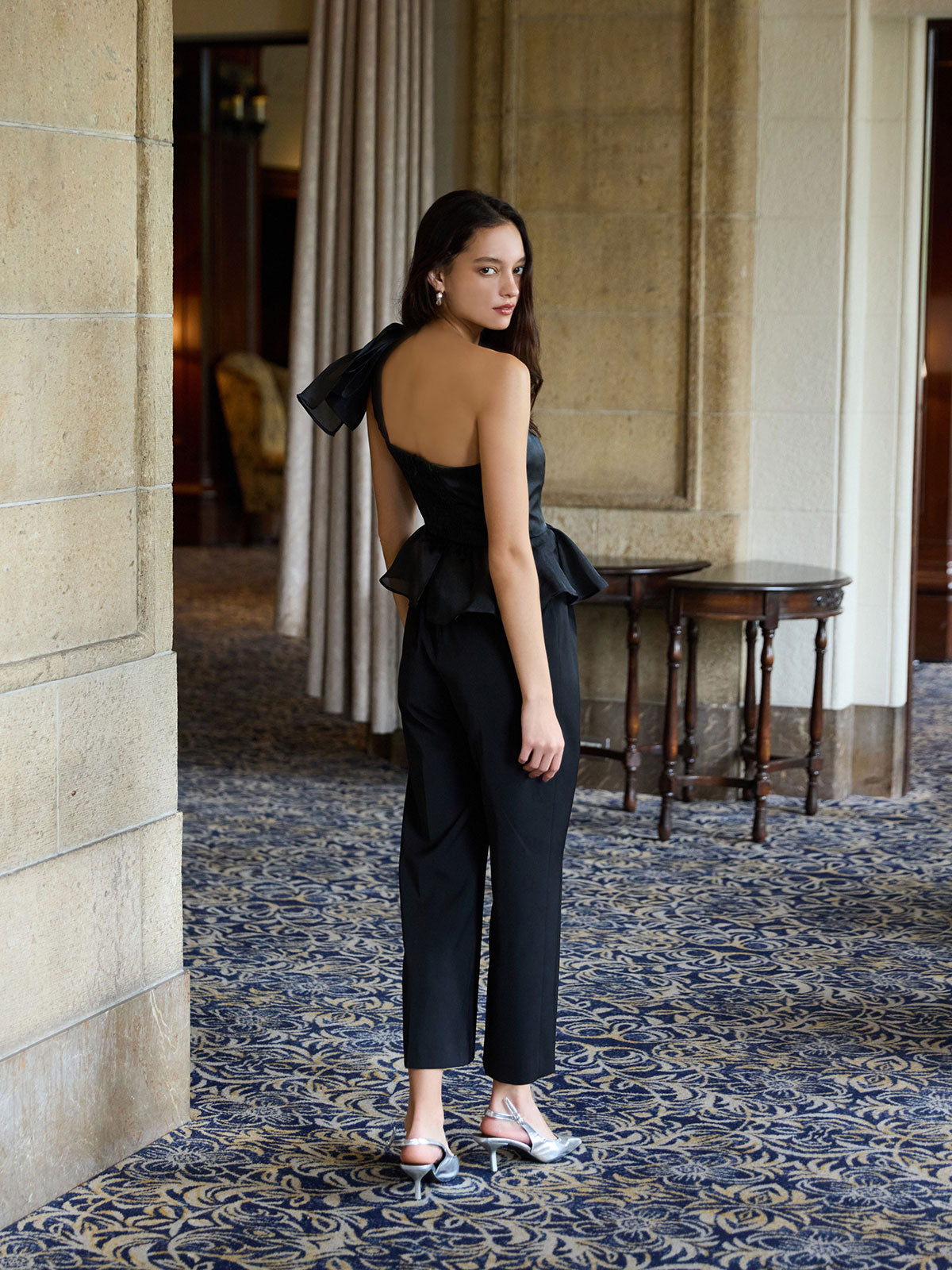 ビッグリボンペプラムオールインワン