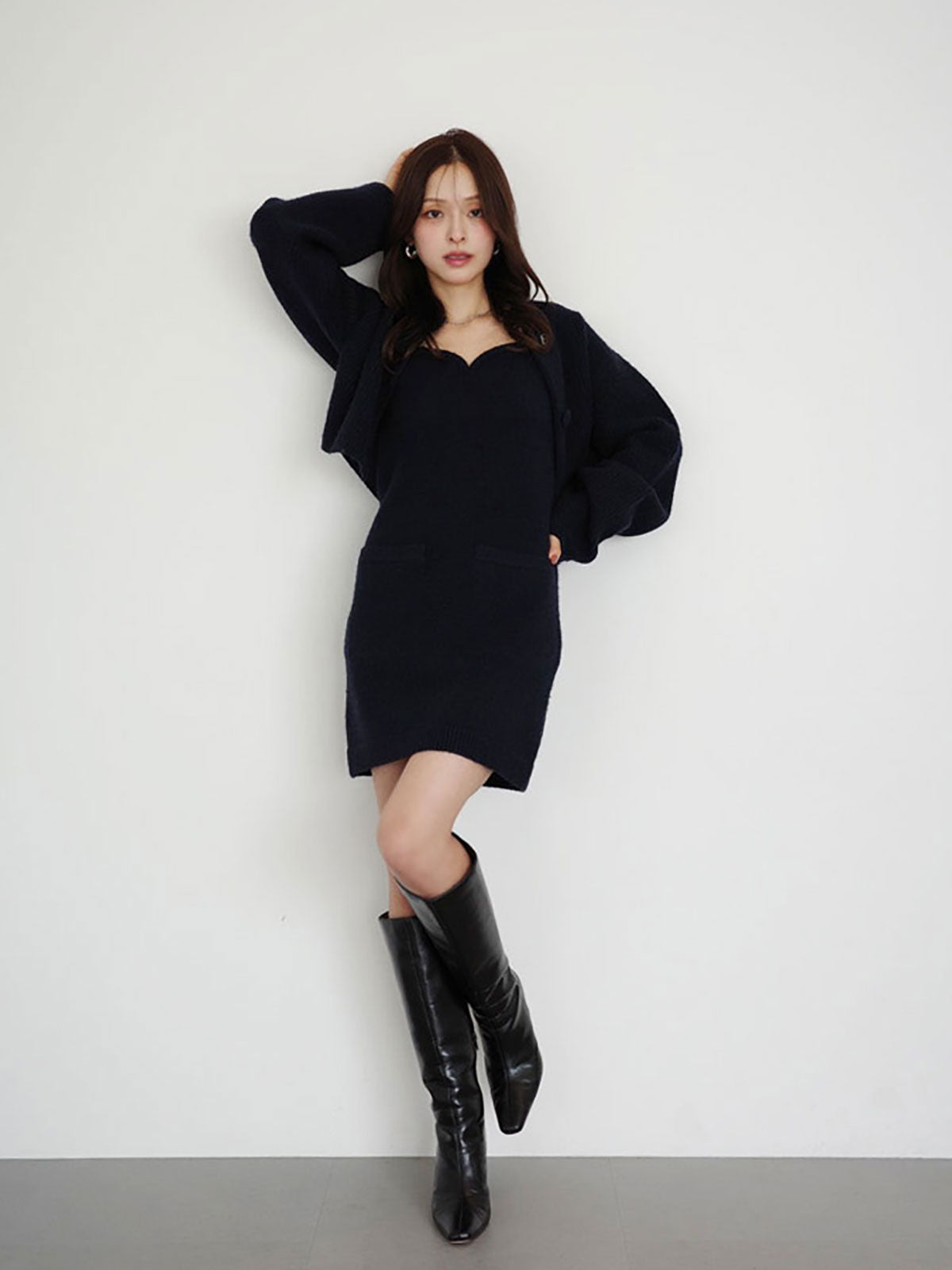 ロゴボタンニットセットワンピース