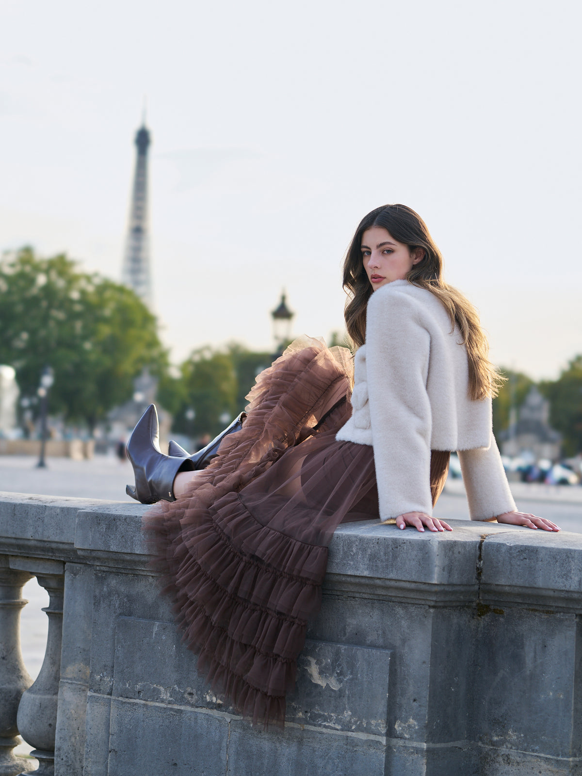EM GOLD BUTTON FAUX FUR JACKET