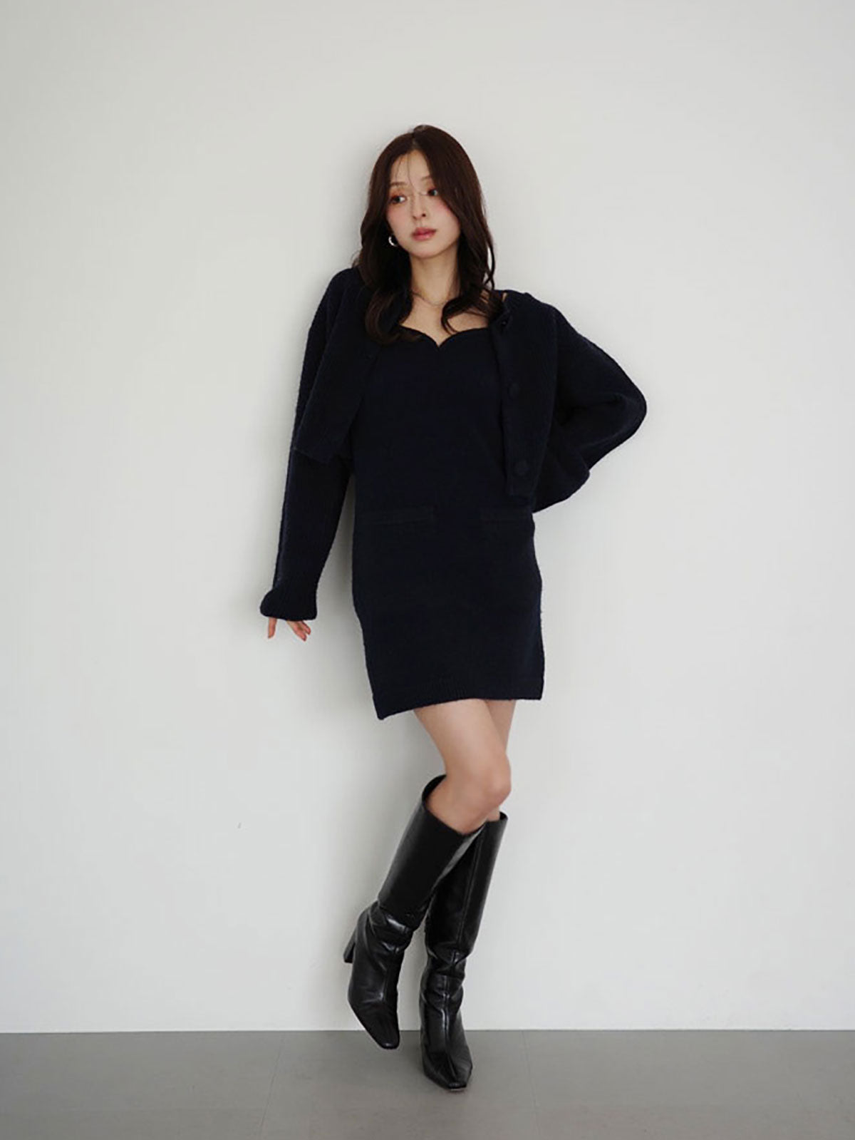 ロゴボタンニットセットワンピース