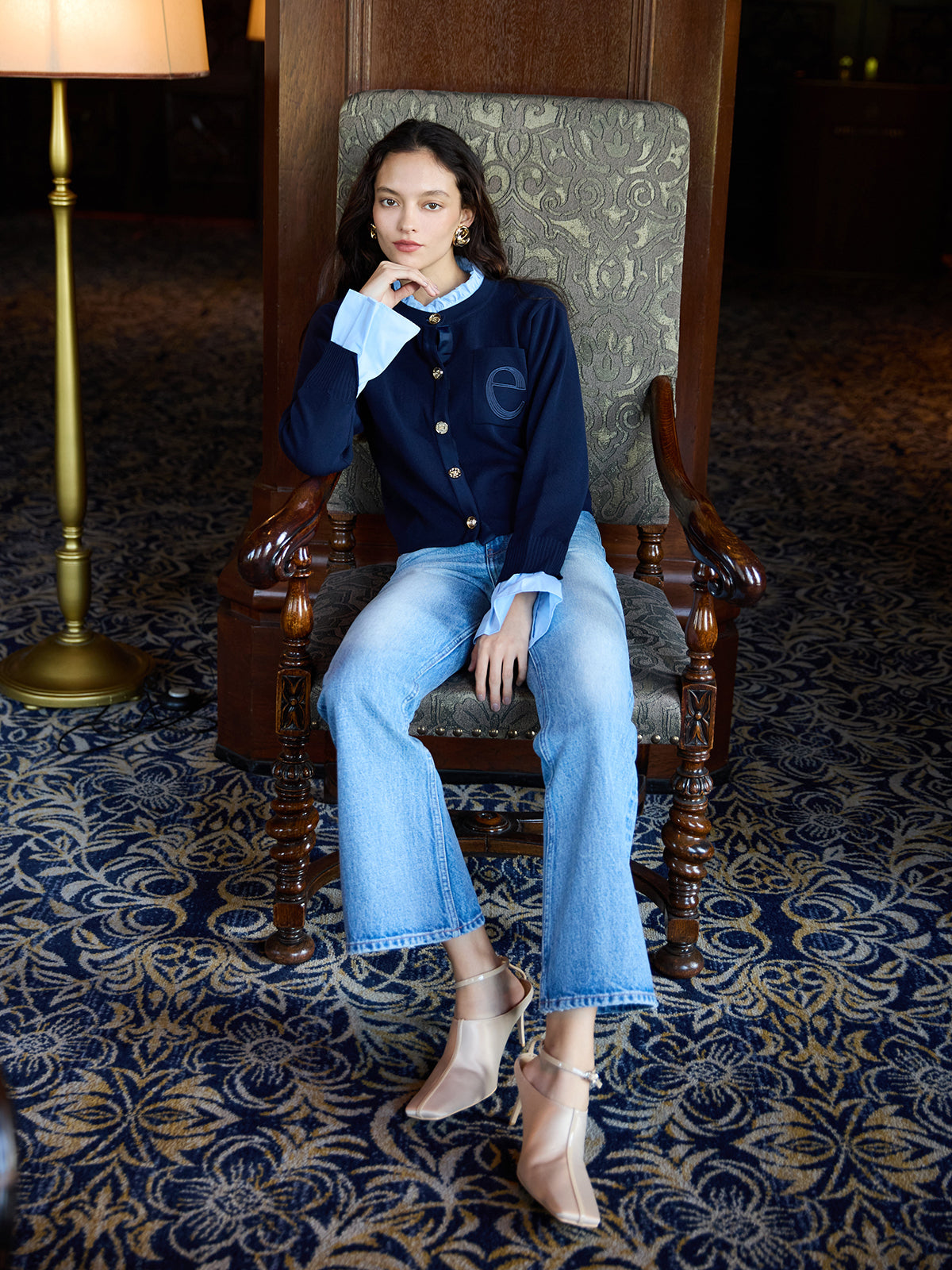 スクエアトゥアンクルストラップミュール