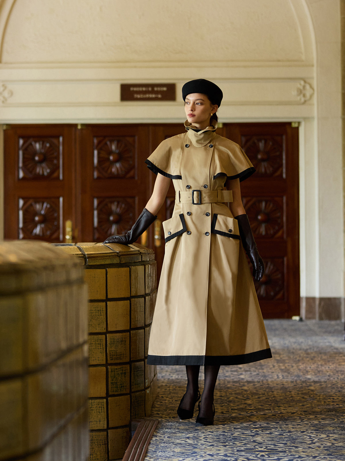 コントラストトリムトレンチワンピース