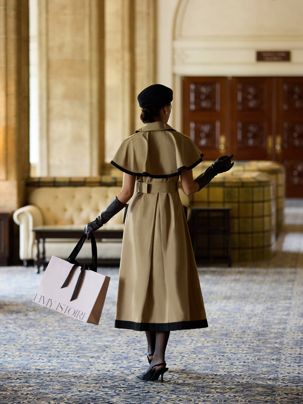 コントラストトリムトレンチワンピース