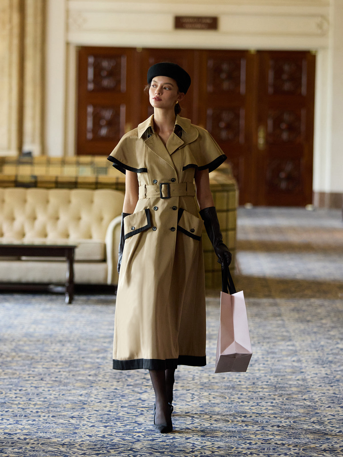 コントラストトリムトレンチワンピース