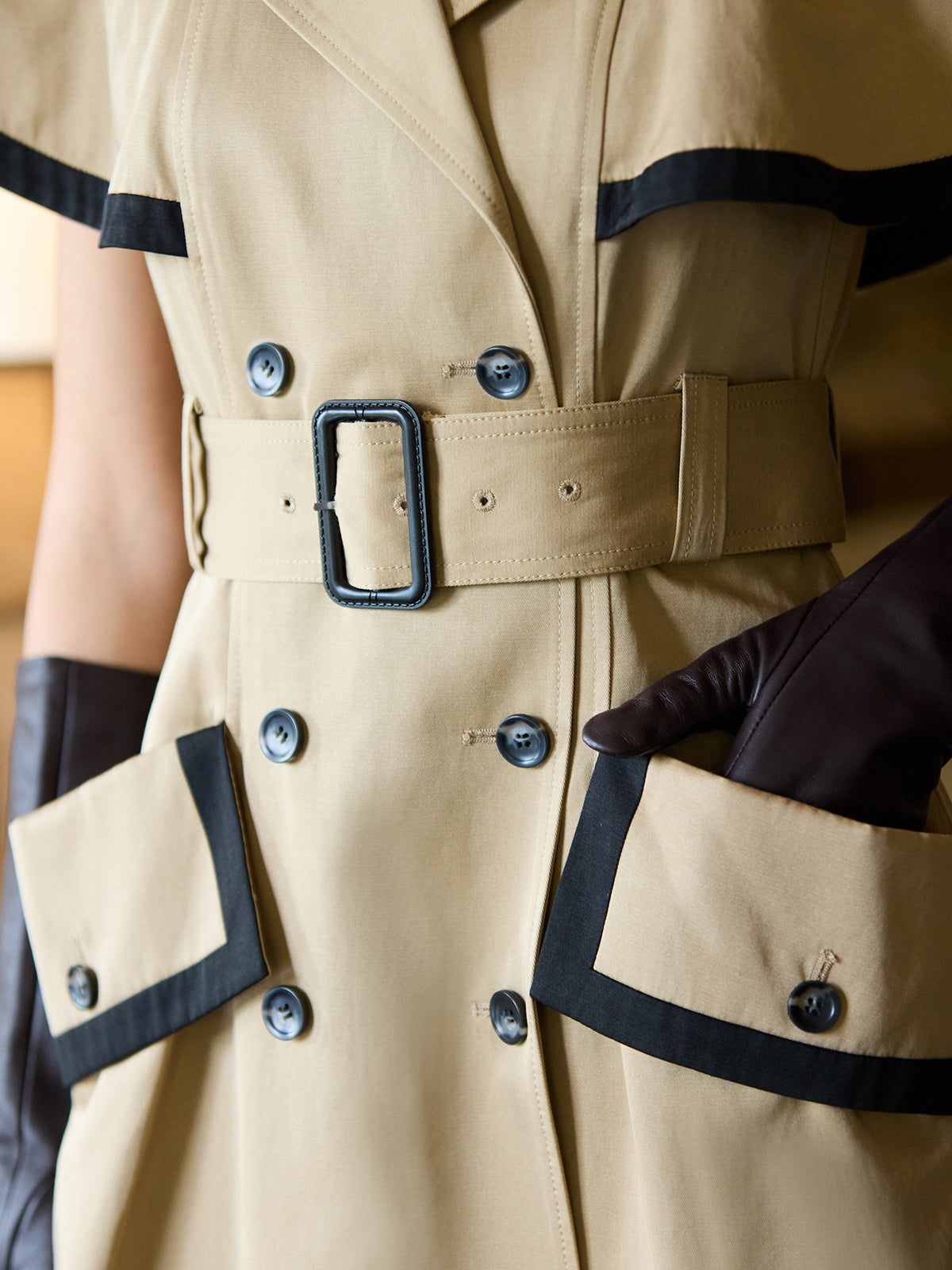 コントラストトリムトレンチワンピース