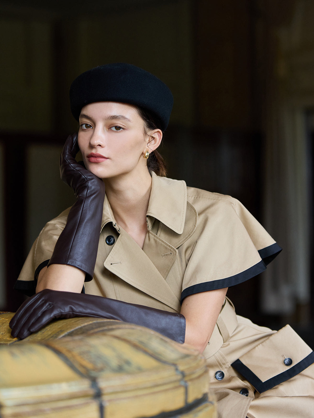 コントラストトリムトレンチワンピース