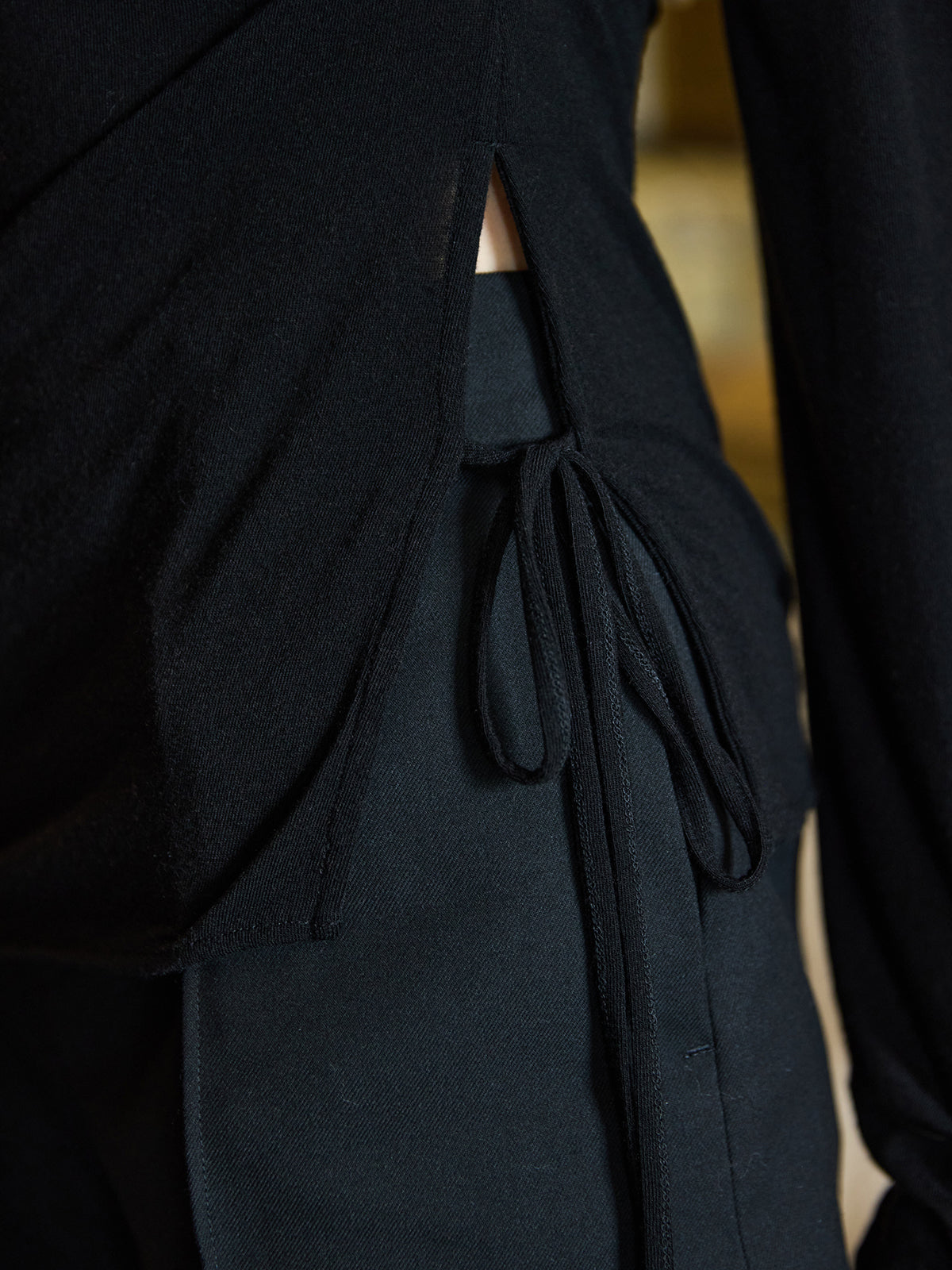 カシミヤ混シアースリーブギャザートップス