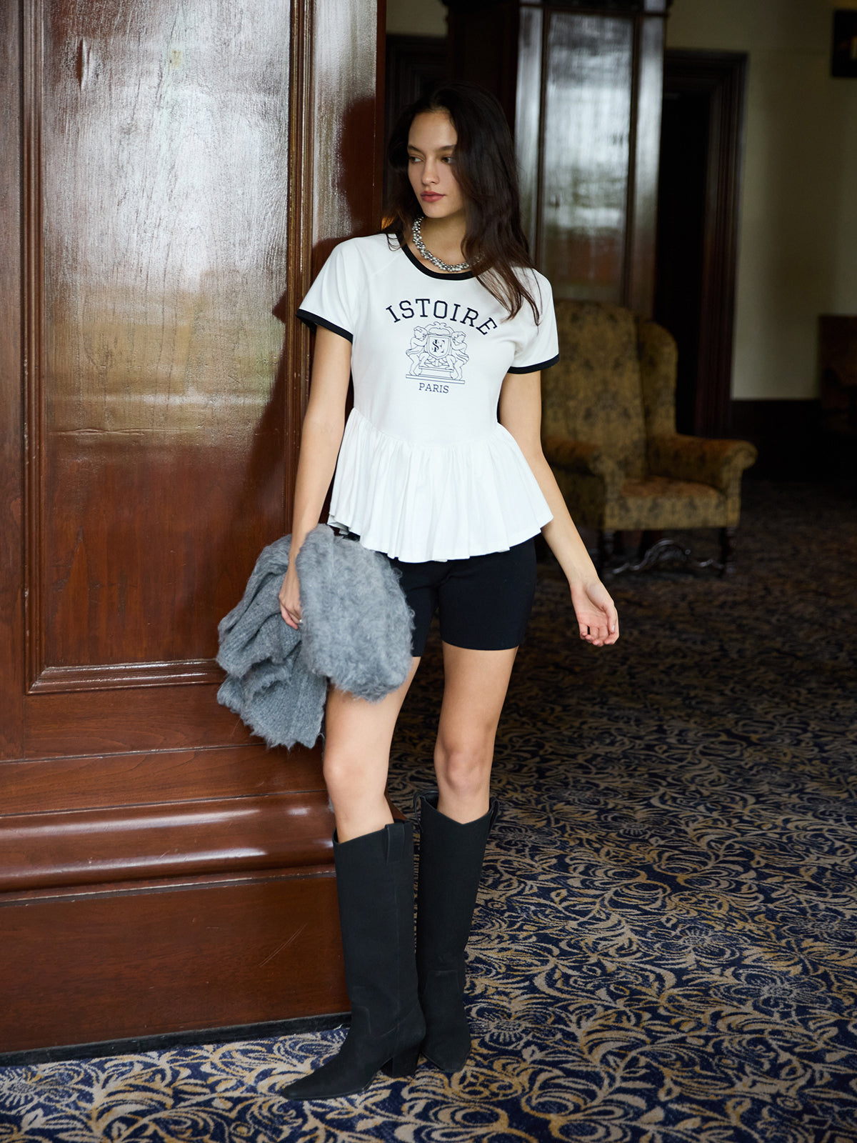 バリエプリントぺプラムTシャツ