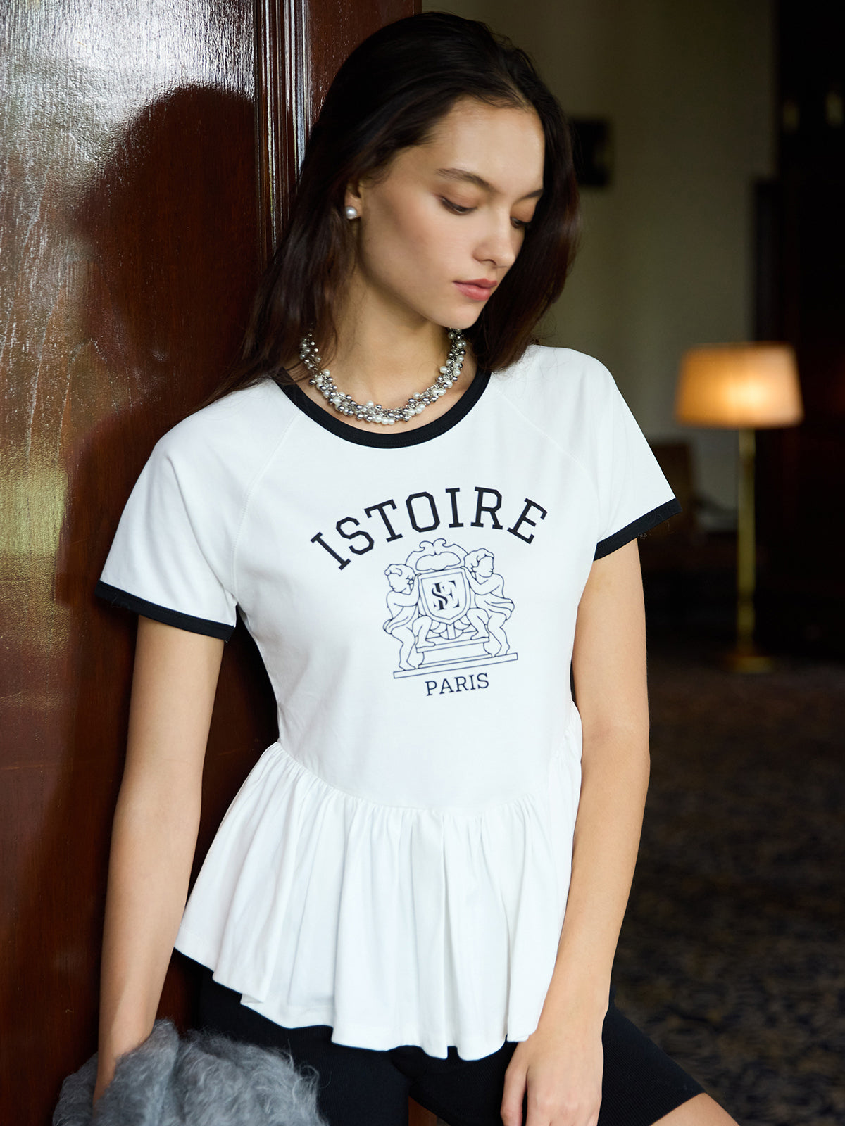 バリエプリントぺプラムTシャツ